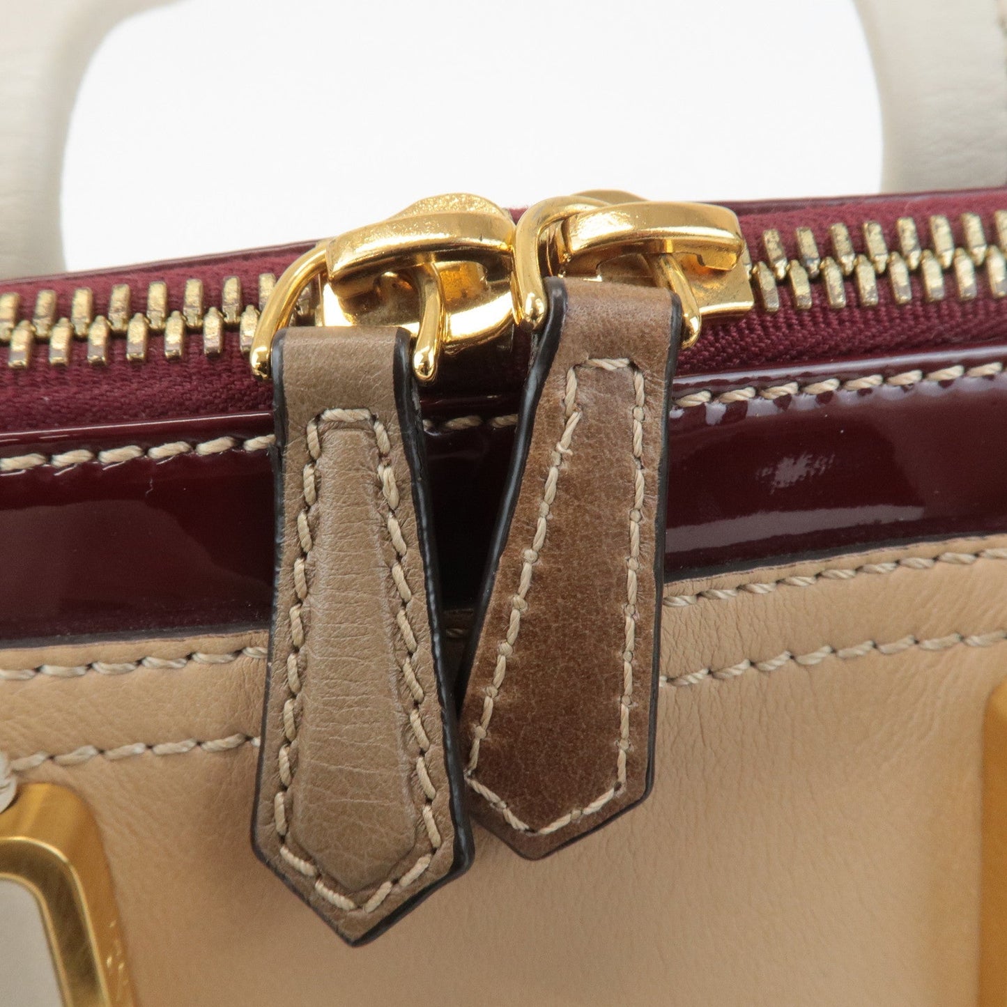 FENDI Chameleon Leather 2WAY Bag Hand Bag Beige Bordeaux 8BL114