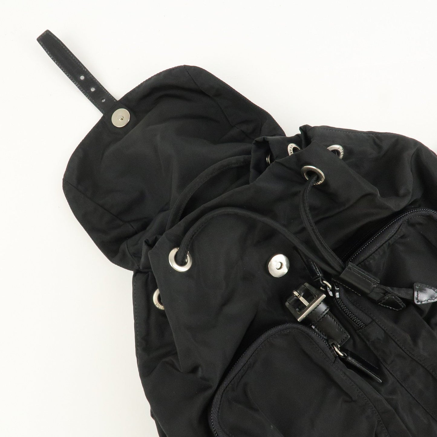 PRADA Triangle Logo Nylon Leather Back Pack Black B5885