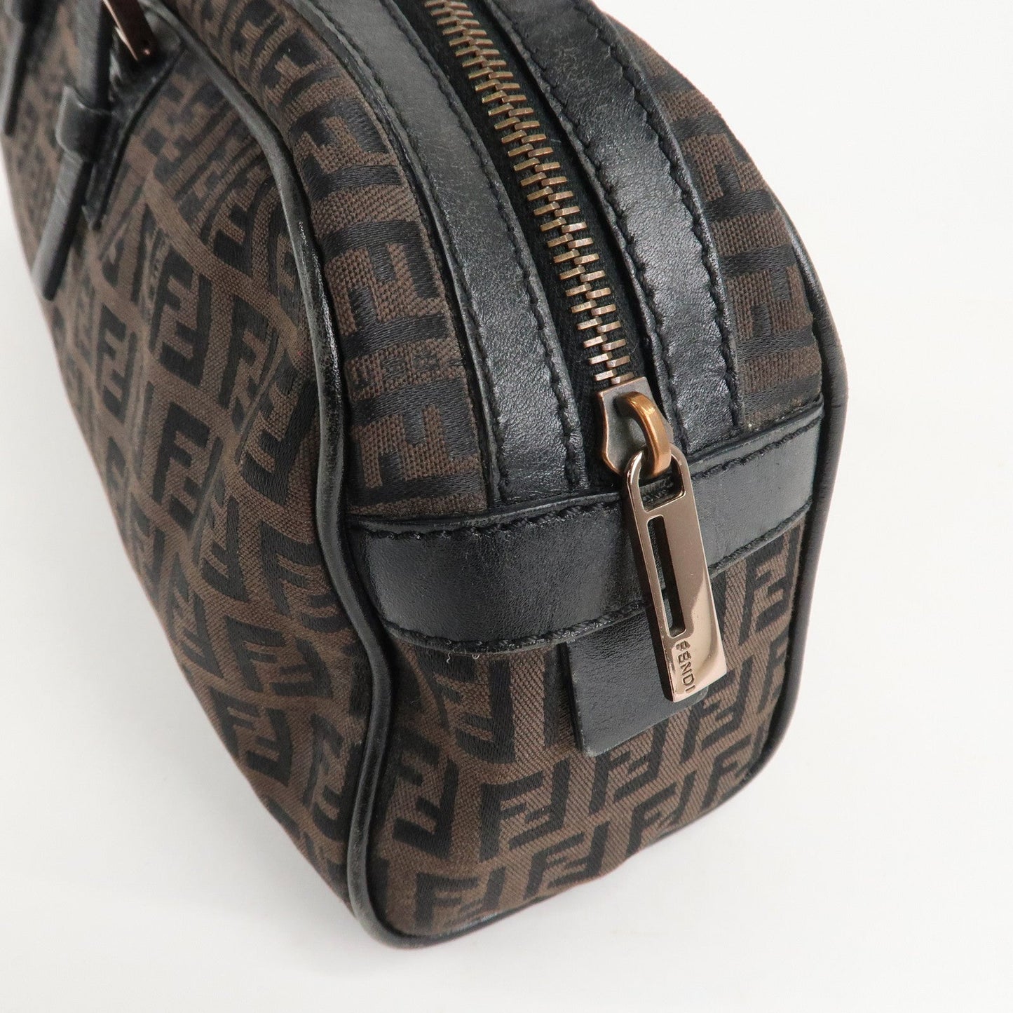 FENDI Zucchino Canvas Leather Hand Bag Brown Black 8BL006