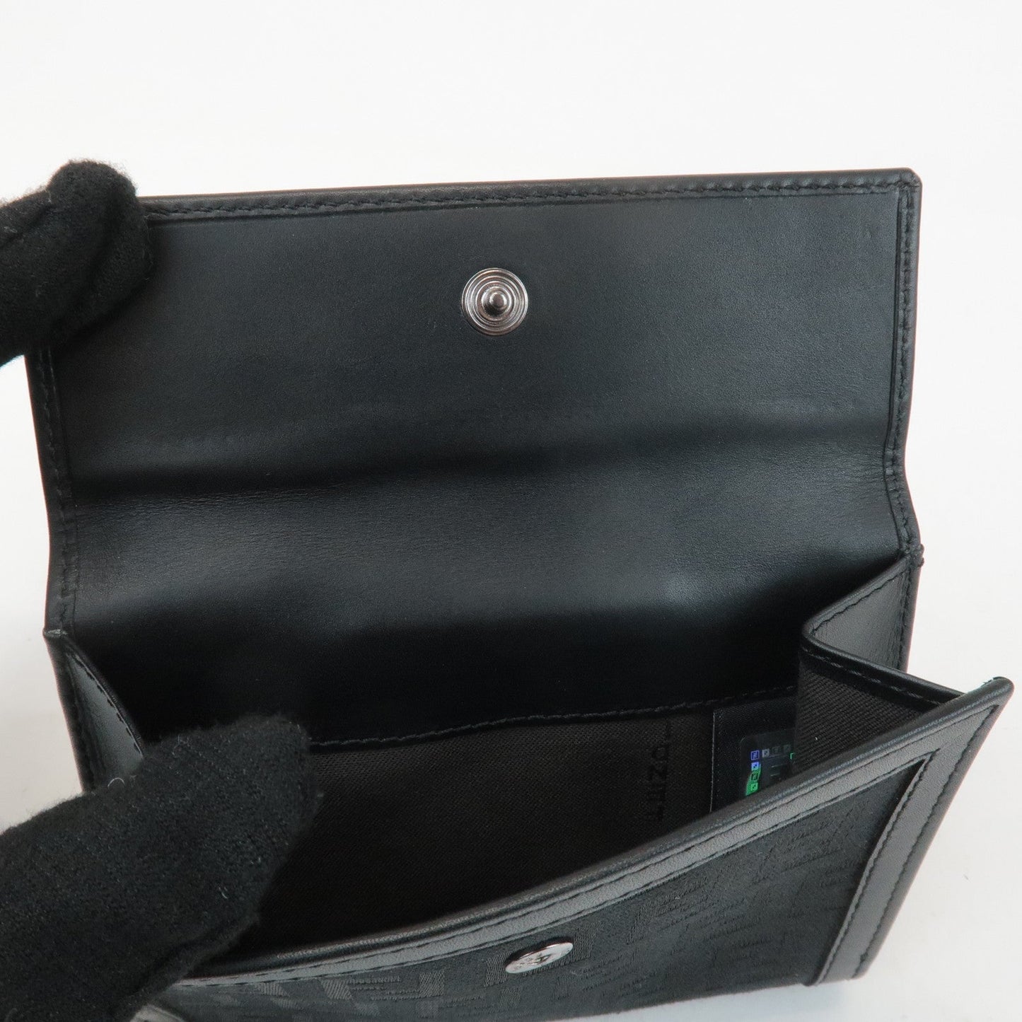 FENDI Zucchino Canvas Leather Double Hook Wallet Black 8M0035
