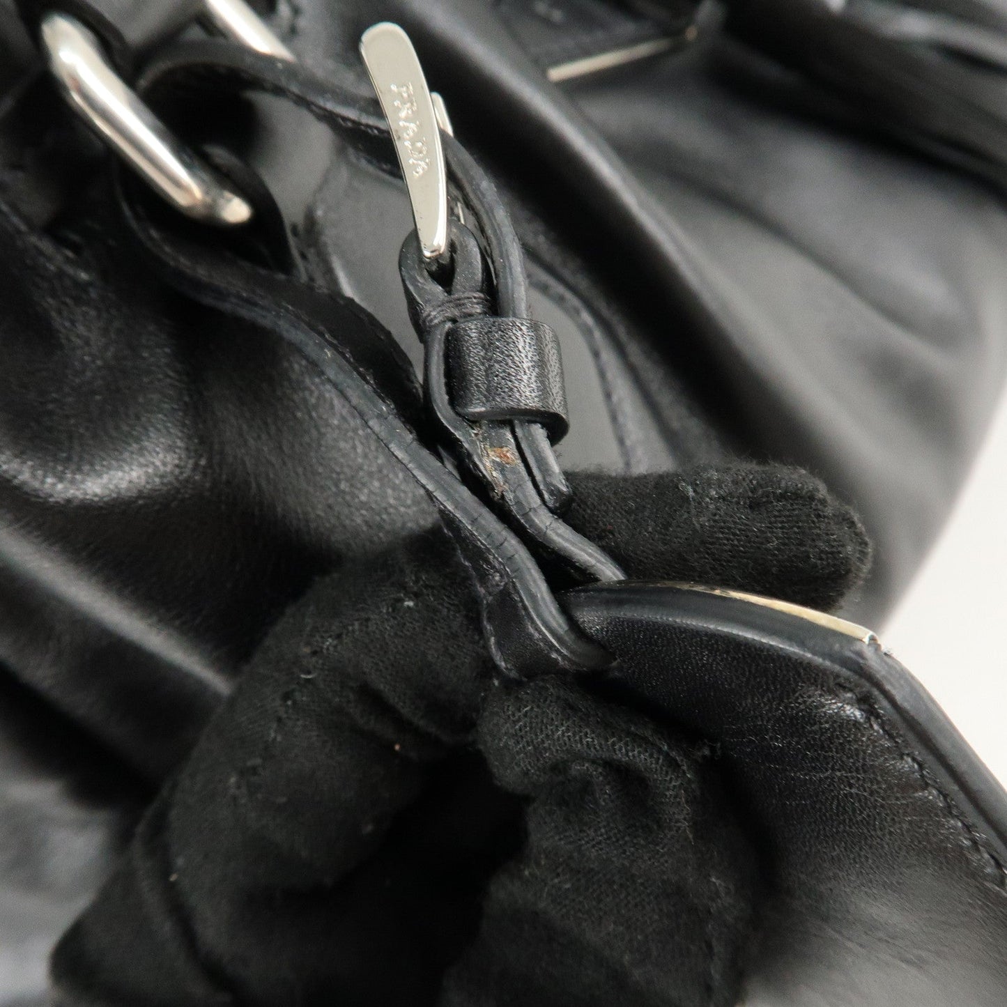 PRADA Leather Tote Bag Shoulder Bag Black BR3616