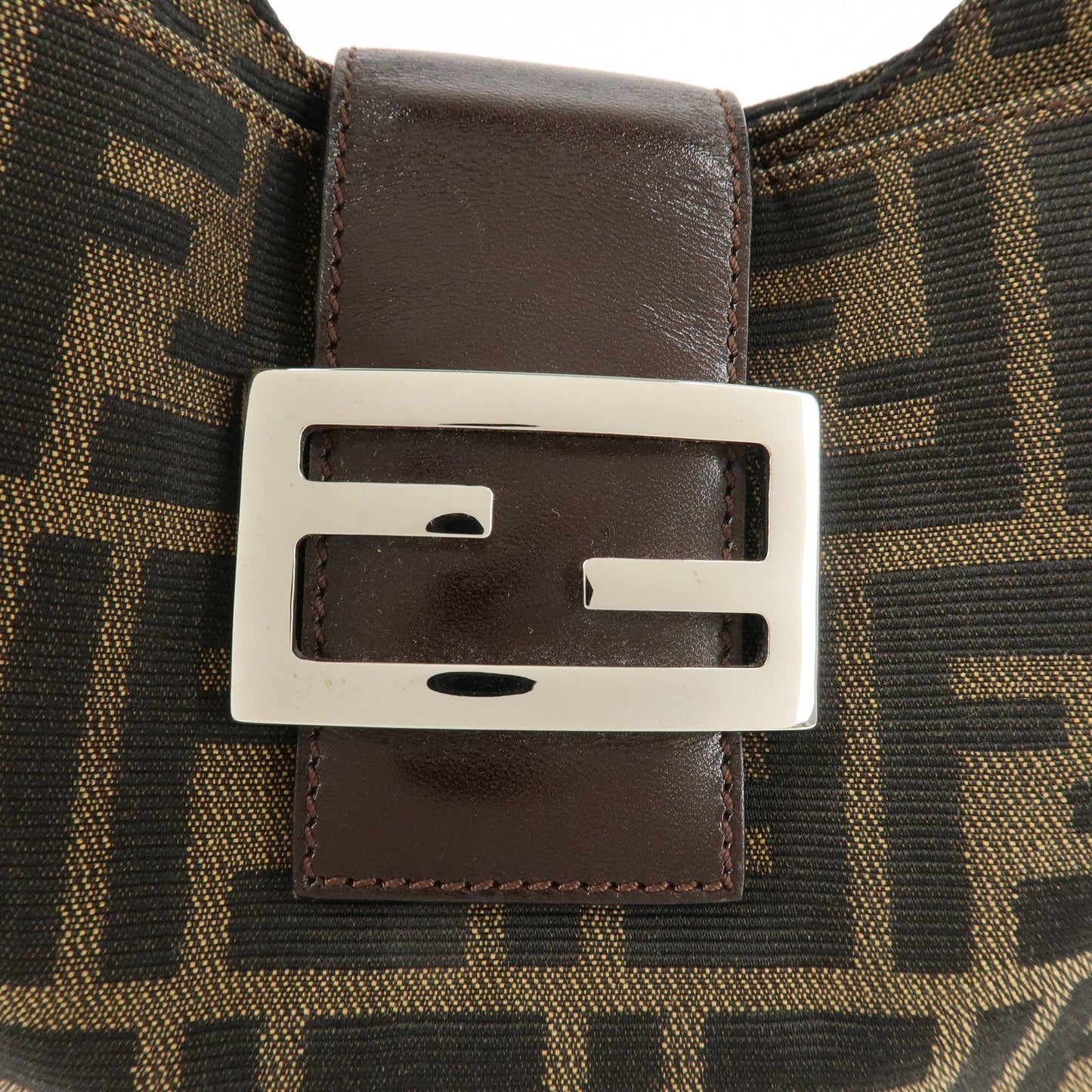 FENDI Zucca Canvas Leather Shoulder Bag Brown Black 26569