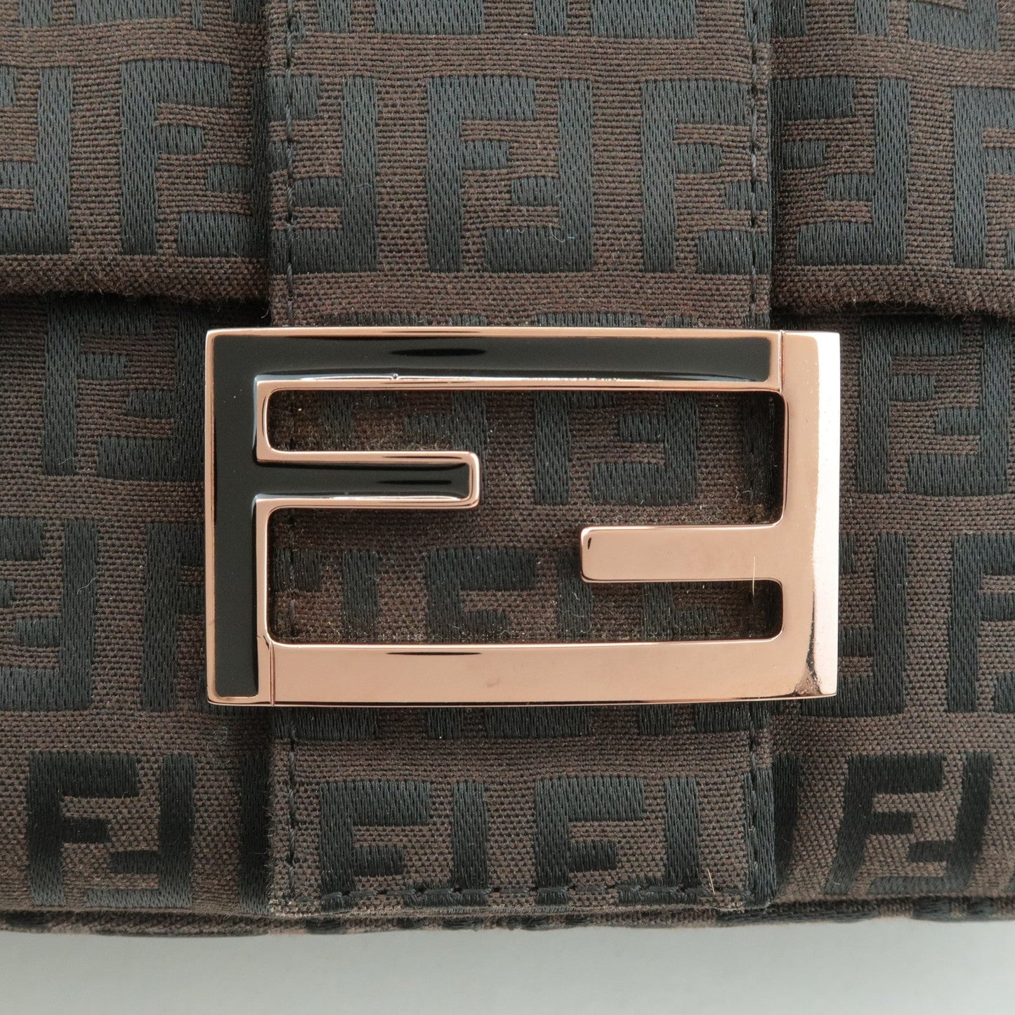 FENDI Zucchino Mamma Baguette Canvas Leather Shoulder Bag 8BR001