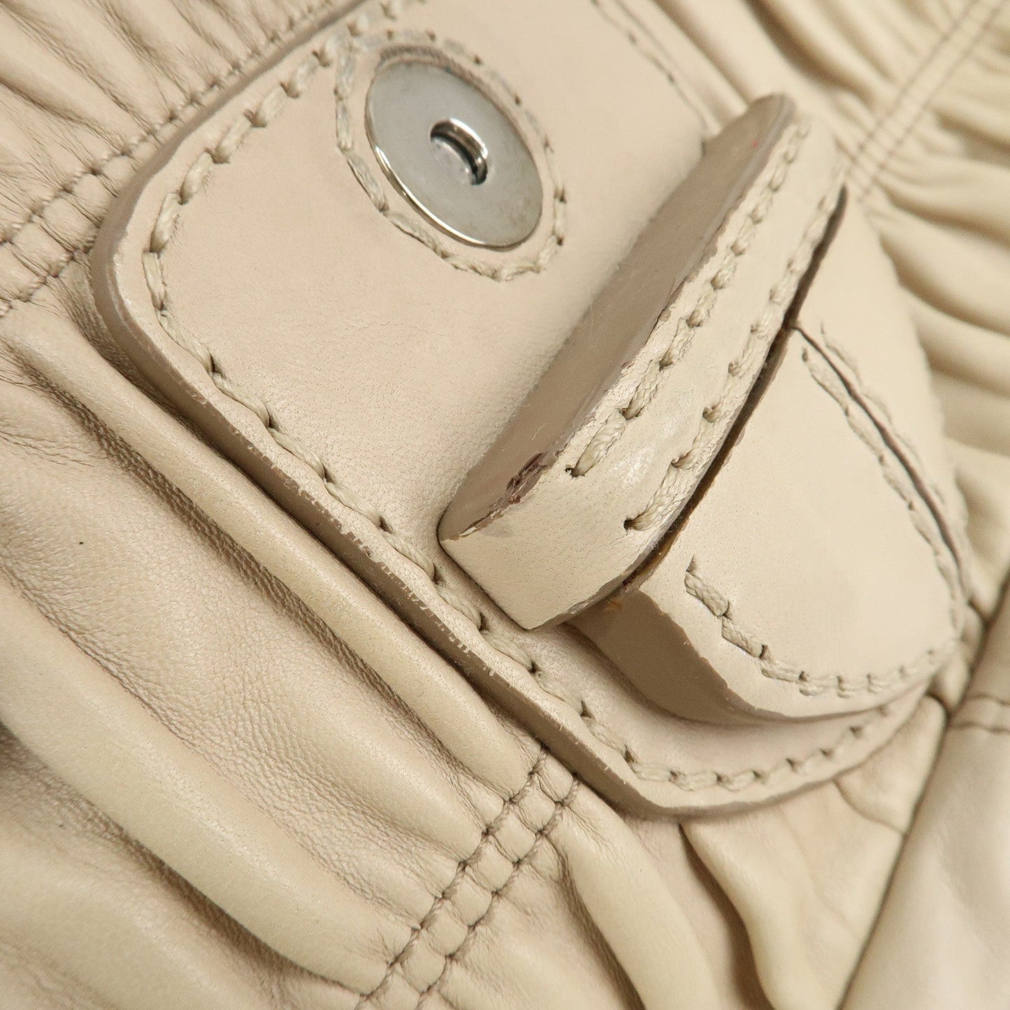 PRADA Leather Gathered Chain Shoulder Bag Ivory B4695C