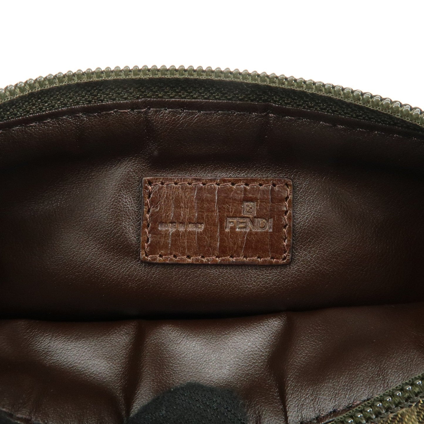 FENDI Zucca Canvas Leather Pouch Mini Bag Khaki Brown 7N0037
