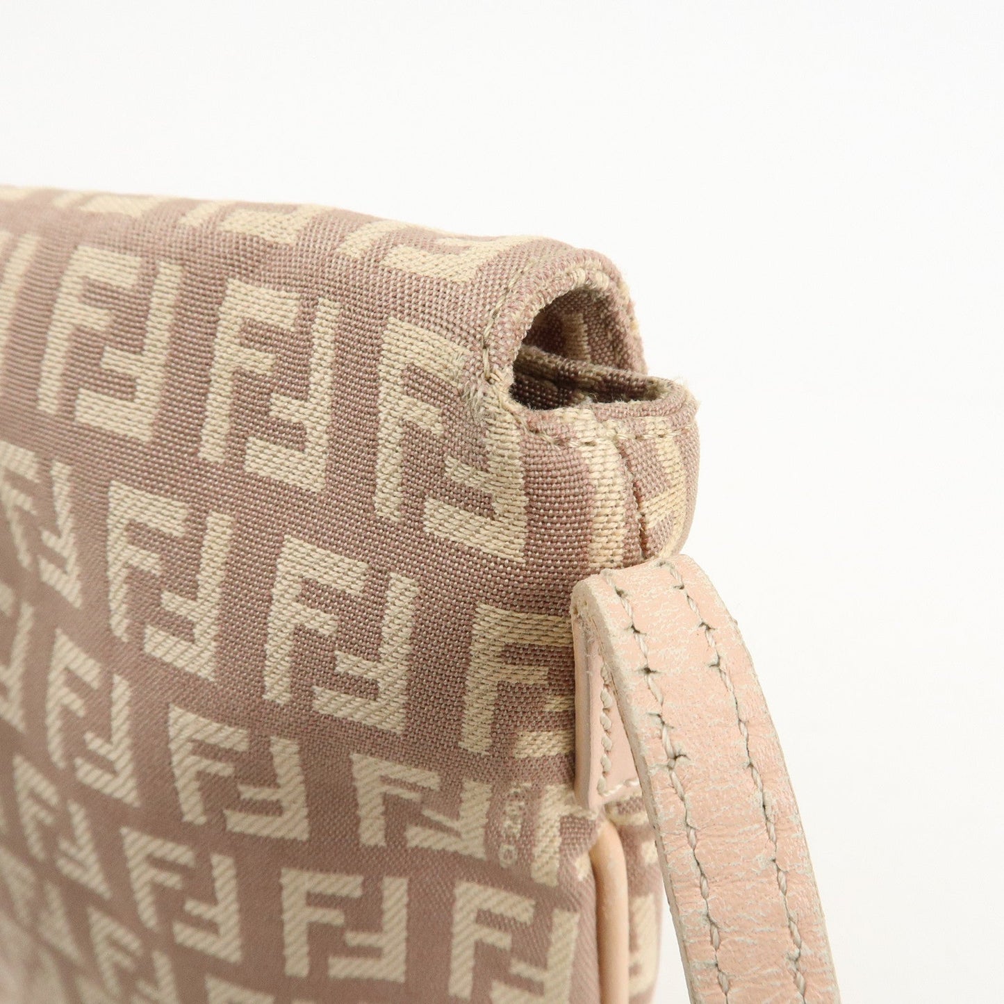 FENDI Zucchino Canvas Leather Shoulder Bag Pink Beige 8BT075