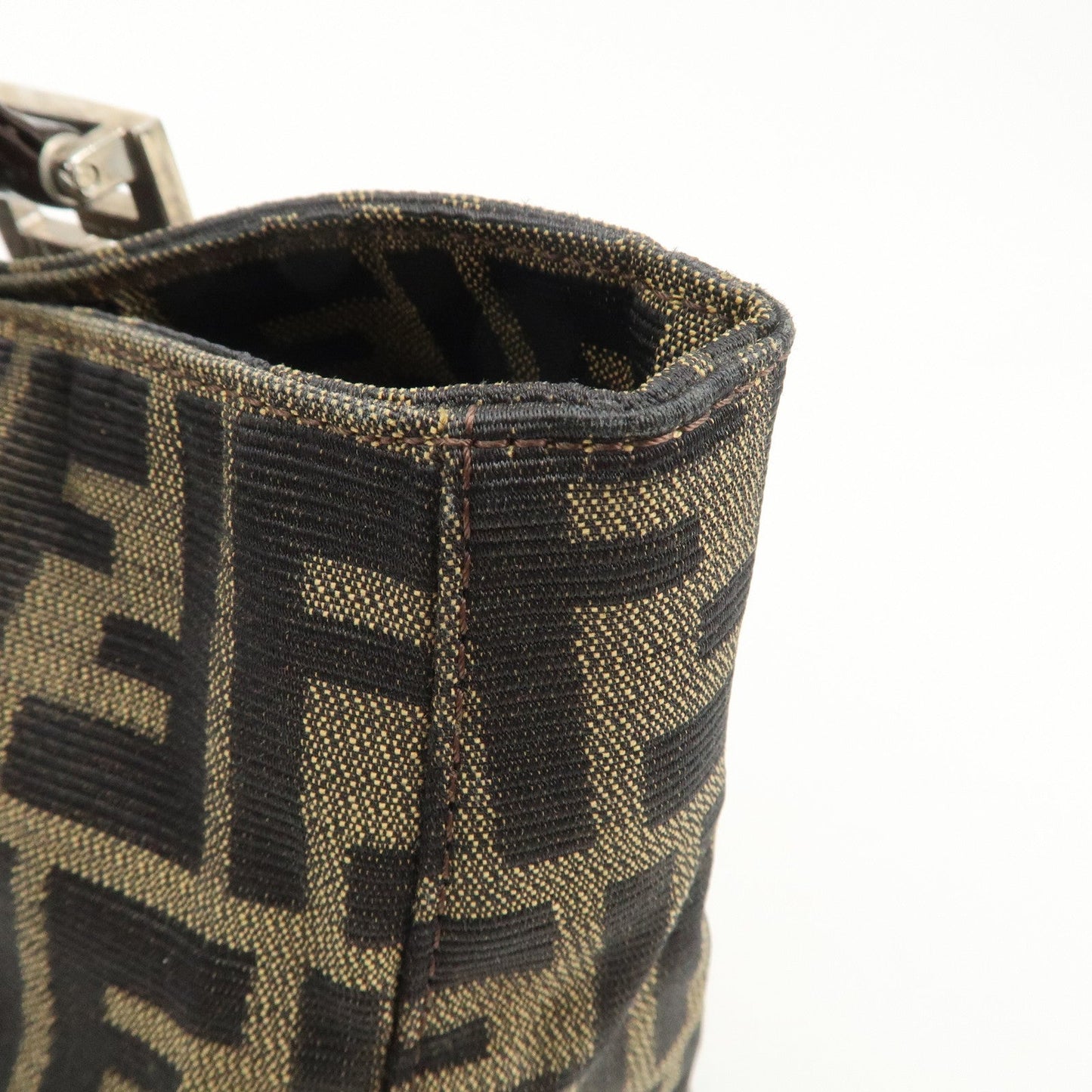 FENDI Zucca Canvas Leather Tote Bag Brown Black 26329
