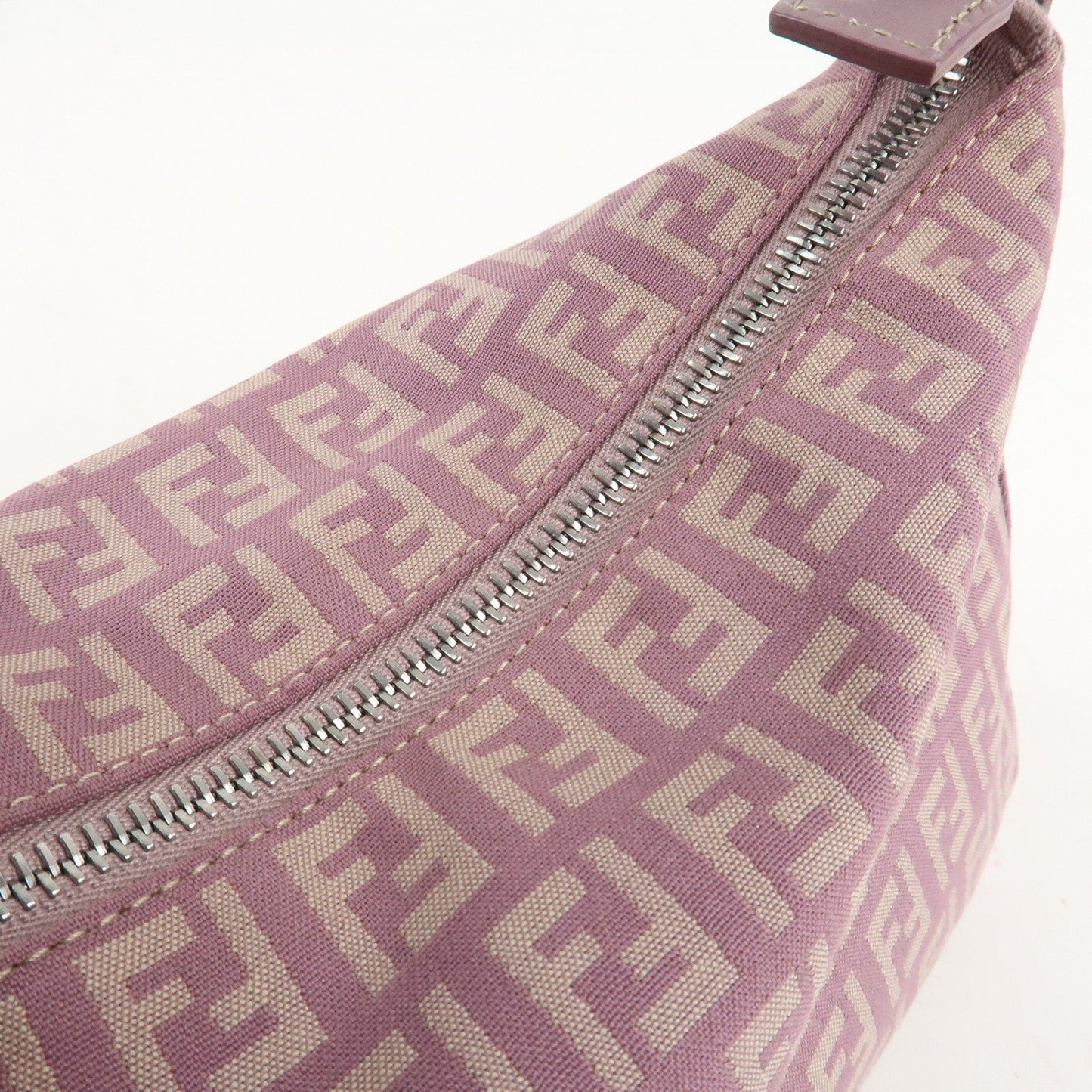 Auth FENDI  Zucchino Canvas Leather Hand Bag Pouch Purple Beige 8N0005  F/S