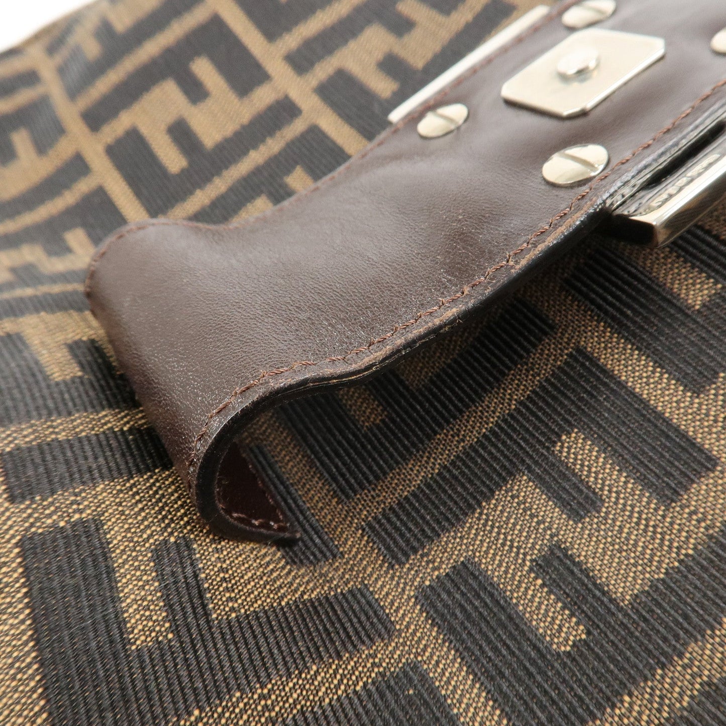 FENDI Zucca Canvas Leather Shoulder Bag Brown 26569