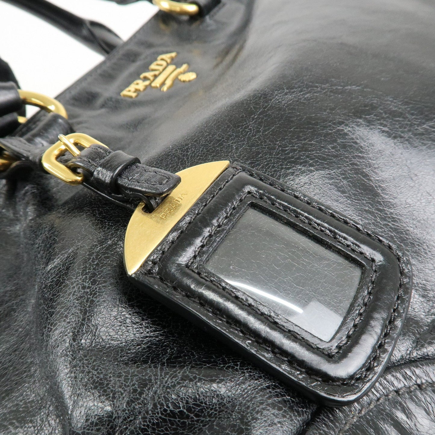 PRADA Leather 2Way Hand Bag Shoulder Bag Black BN2324