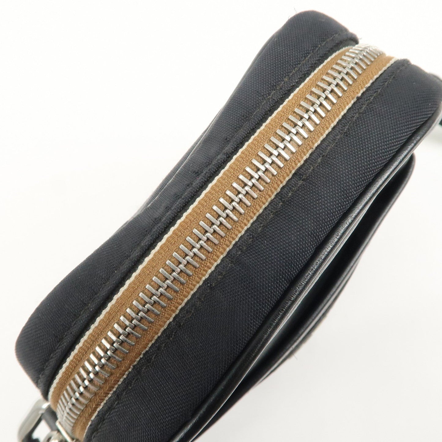 FENDI Pequin Nylon Leather Shoulder Bag Black 7VA456