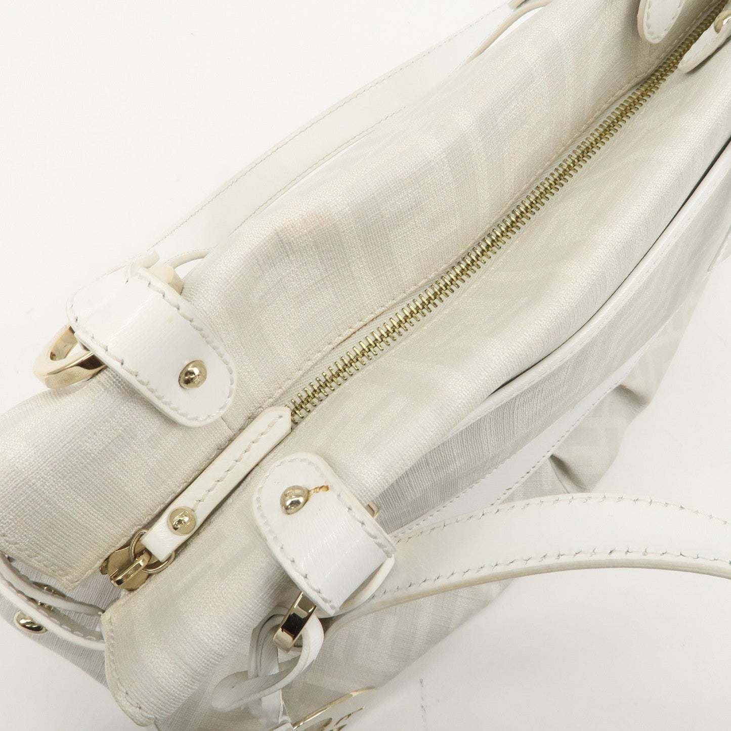 FENDI Zucca PVC Leather Shoulder Bag White Gold Hardware 8BR628