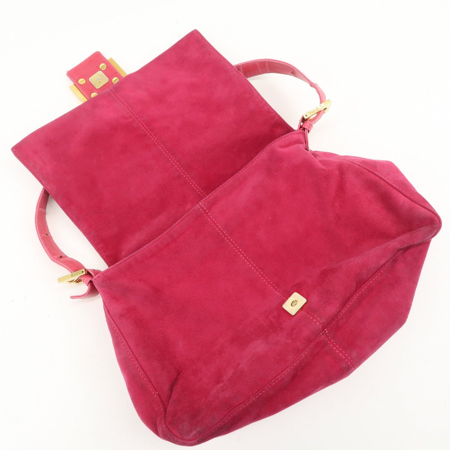 FENDI Mamma Baguette Suede Leather Shoulder Bag 26325