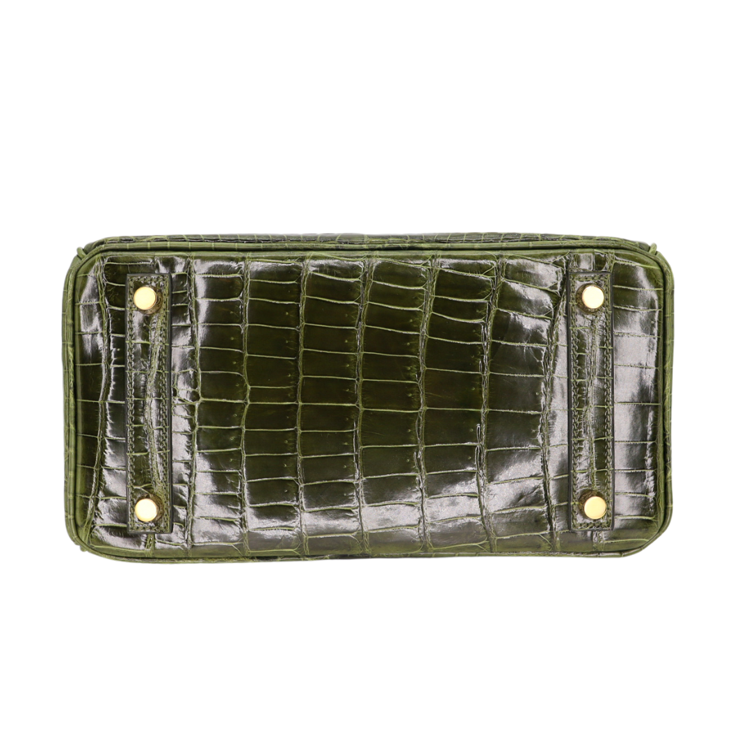 Hermes25cm Birkin Vert Olive Shiny Niloticus Gold Hardware