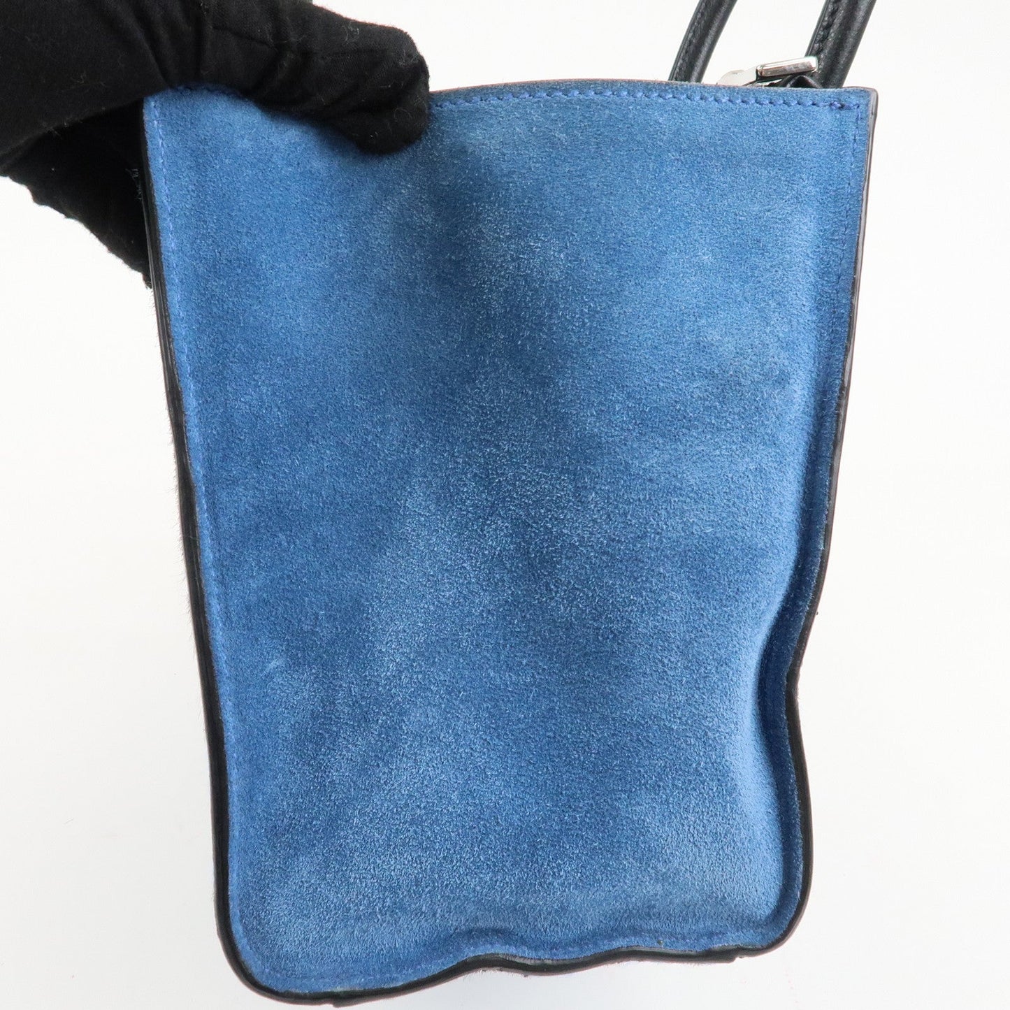 PRADA Unborn Calf Suede Leather 2Way Hand Bag Blue Black 1BA025
