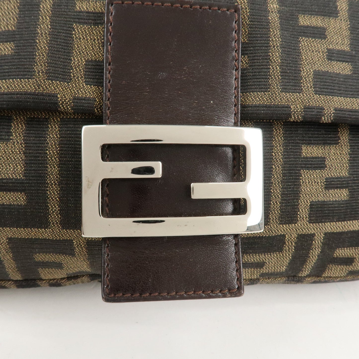 FENDI Mamma Bagguette Zucca Canvas Leather Shoulder Bag 26424