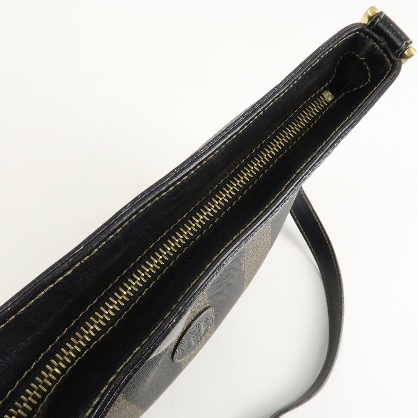 FENDI Pequin PVC Leather Shoulder Bag Black Brown 11644