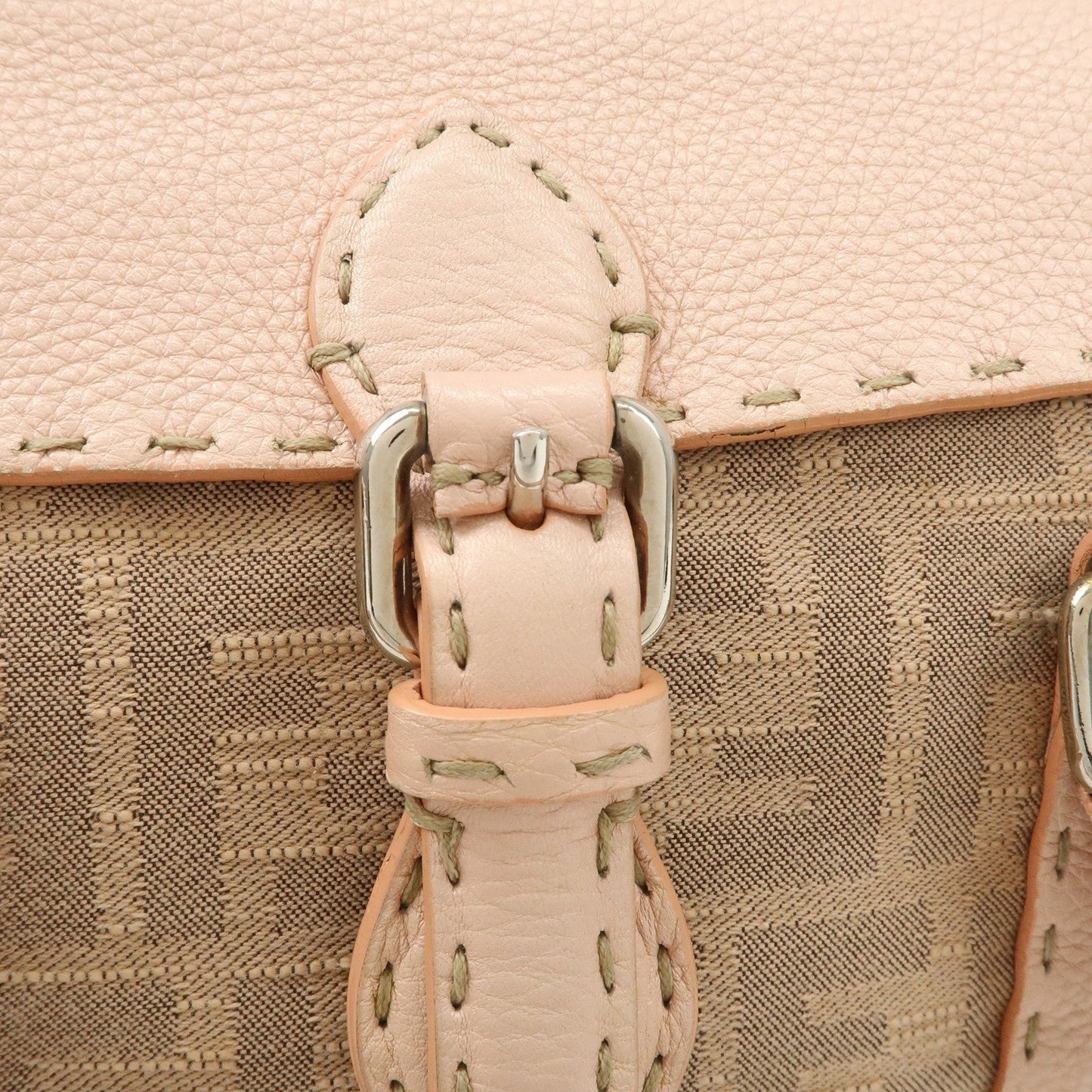 FENDI Zucca Selleria Leather Mini Linda Hand Bag Pink 8BR486