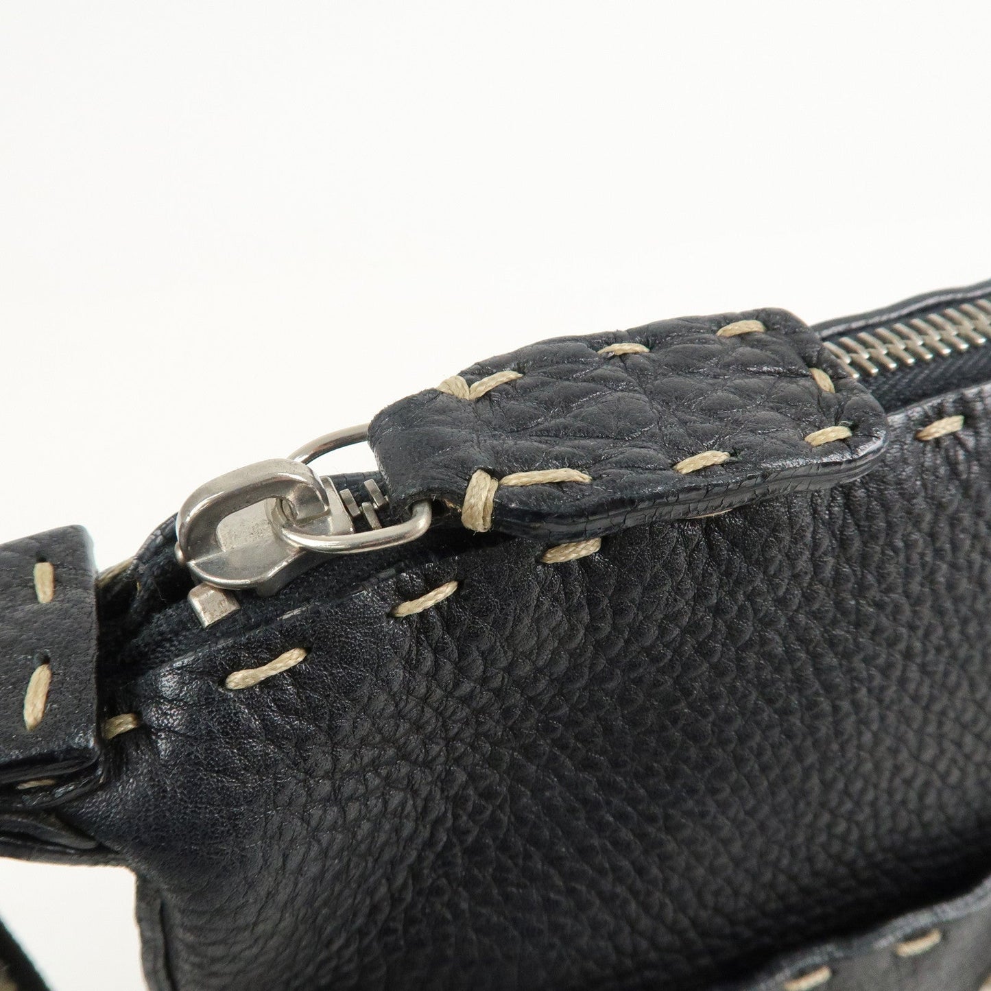 FENDI Selleria Leather Shoulder Bag Crossbody Bag Black 8BT092