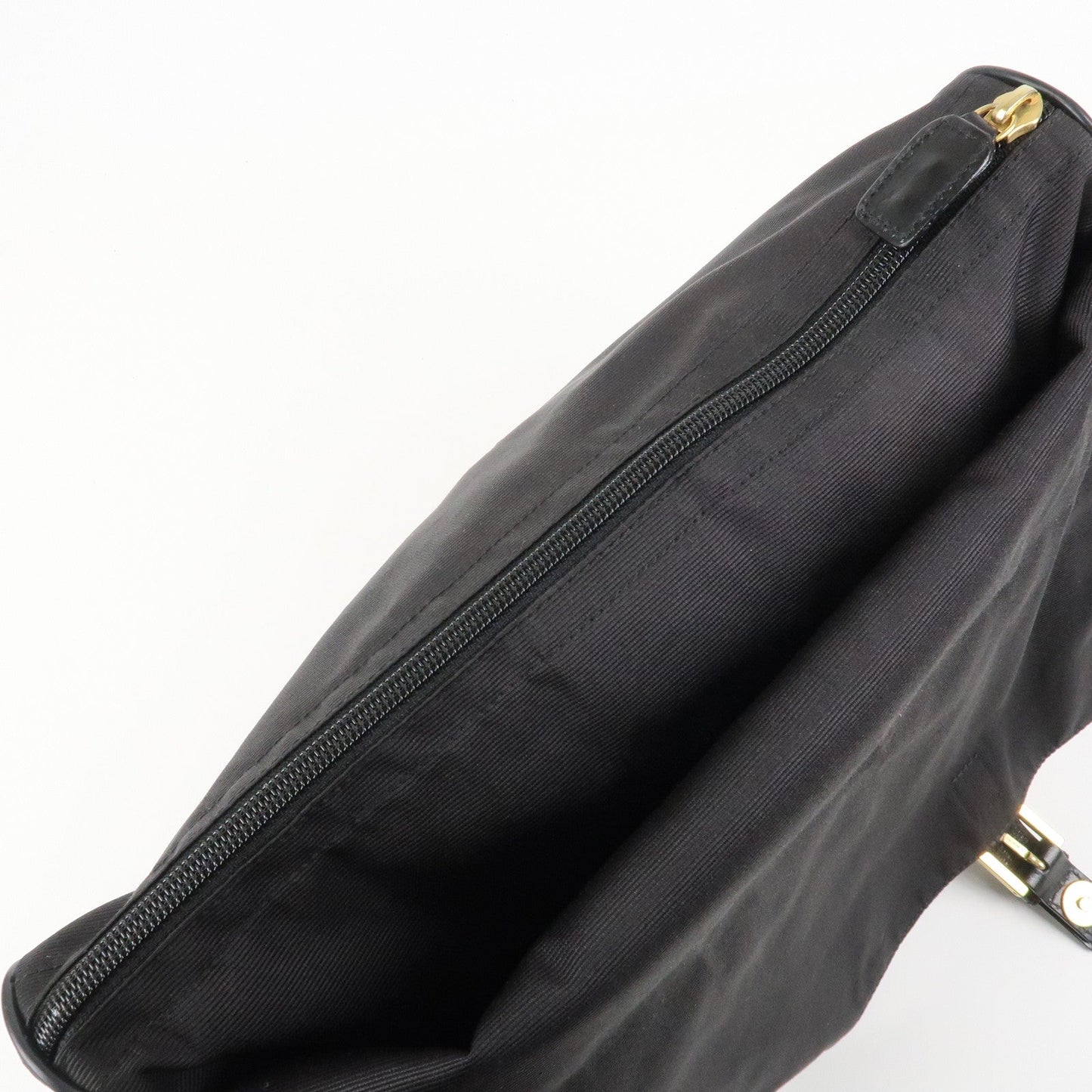 FENDI Nylon Canvas Leather Shoulder Bag Hand Bag Black Brown