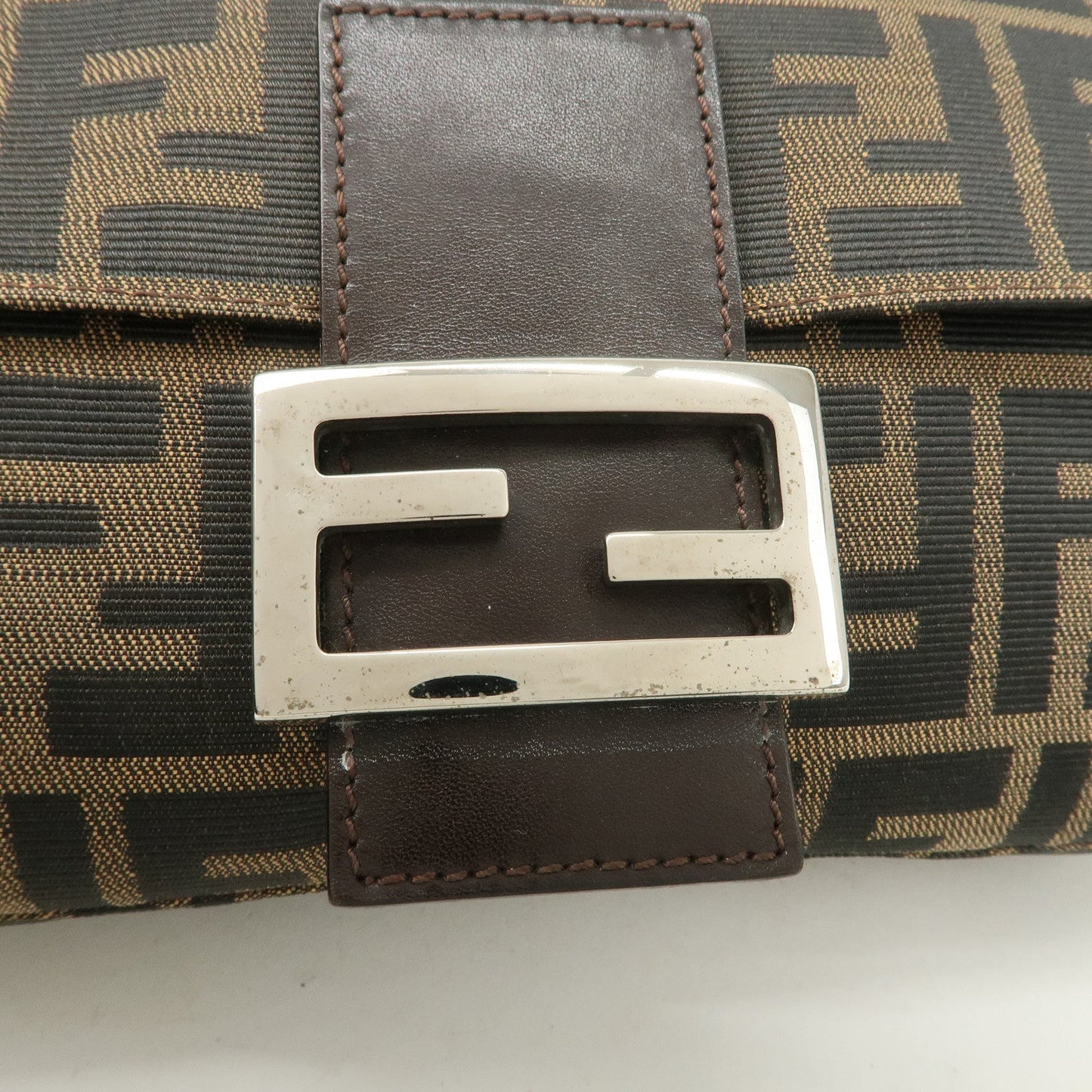 FENDI Zucca Mamma Baguette Canvas Shoulder Bag Brown Black 26424