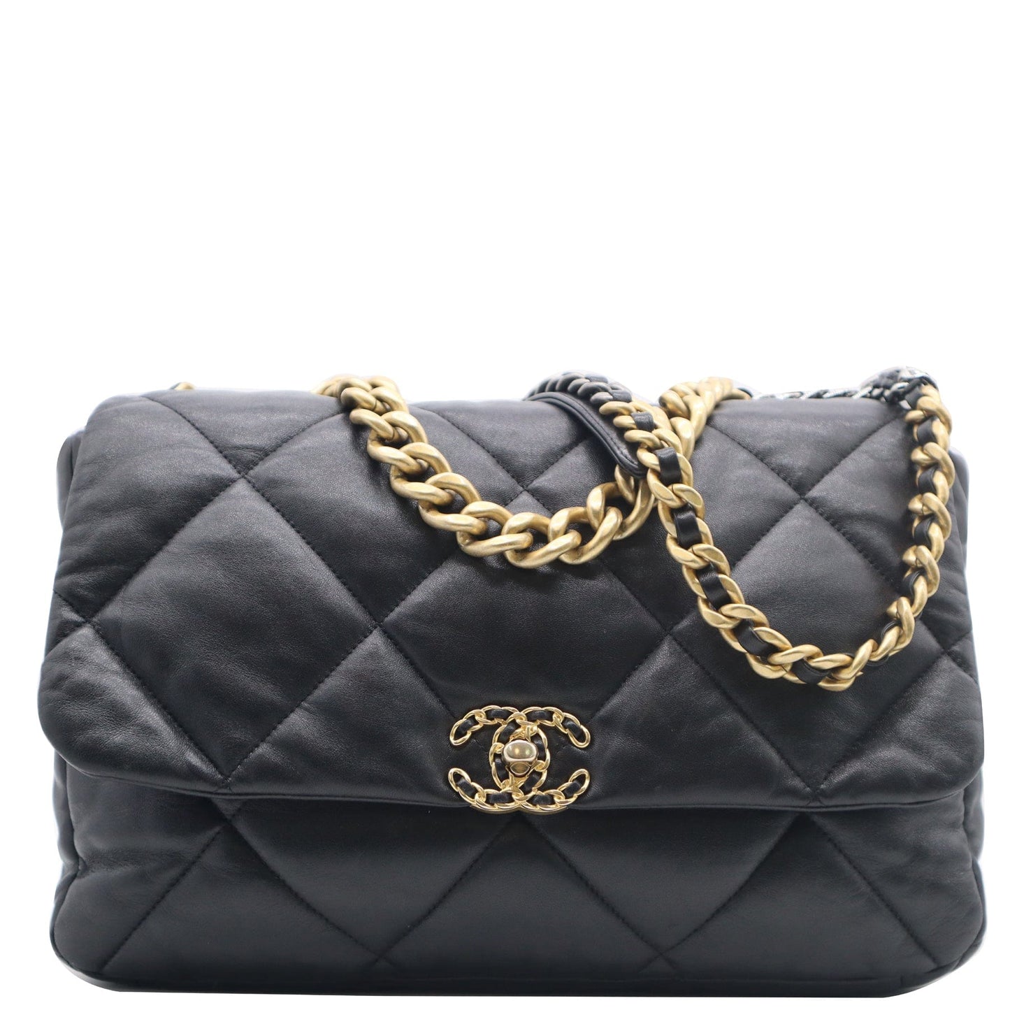 CHANEL 19 Large Flap Quilted Lambskin Leather Shoulder Bag Black