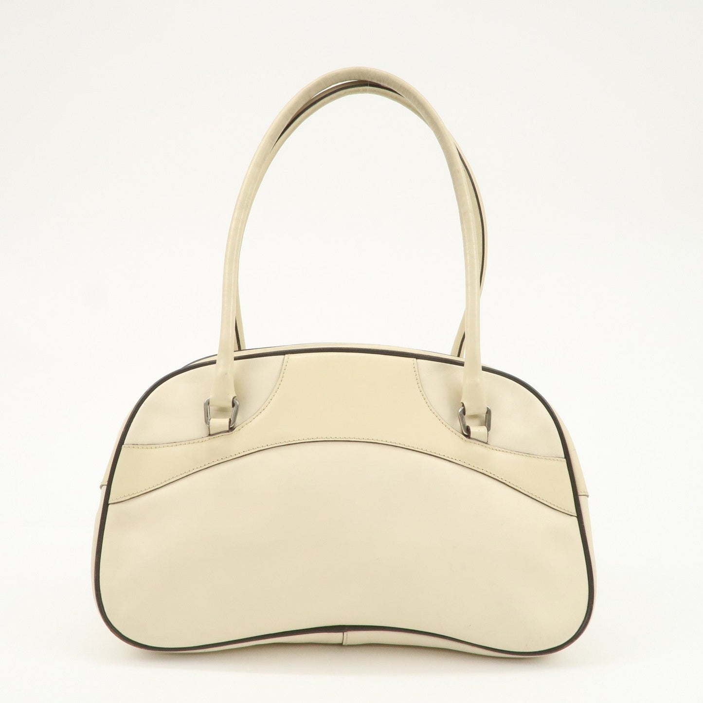 PRADA  Leather Bowling Bag Boston Bag Shoulder Bag Ivory BL0049