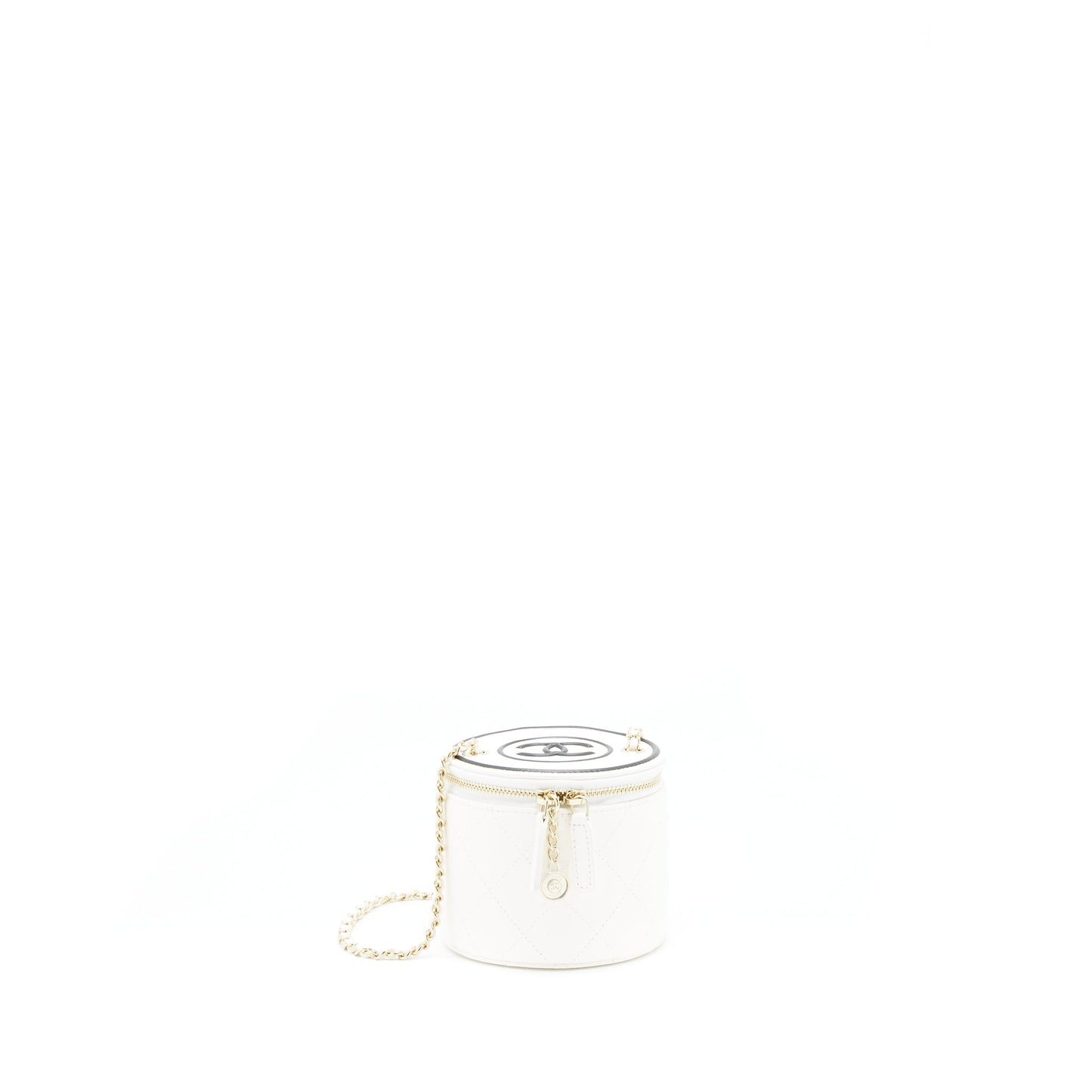Chanel round vanity with chain white/ black with L