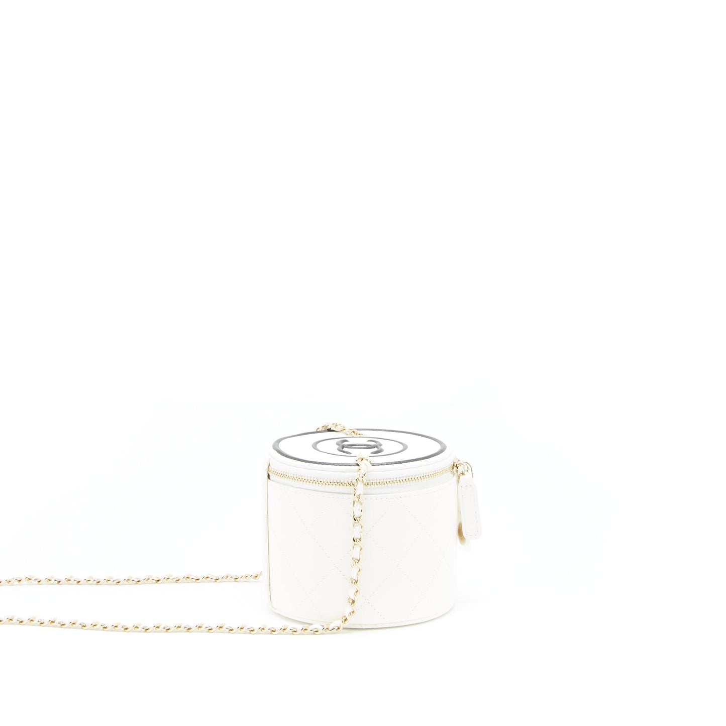 Chanel round vanity with chain white/ black with L