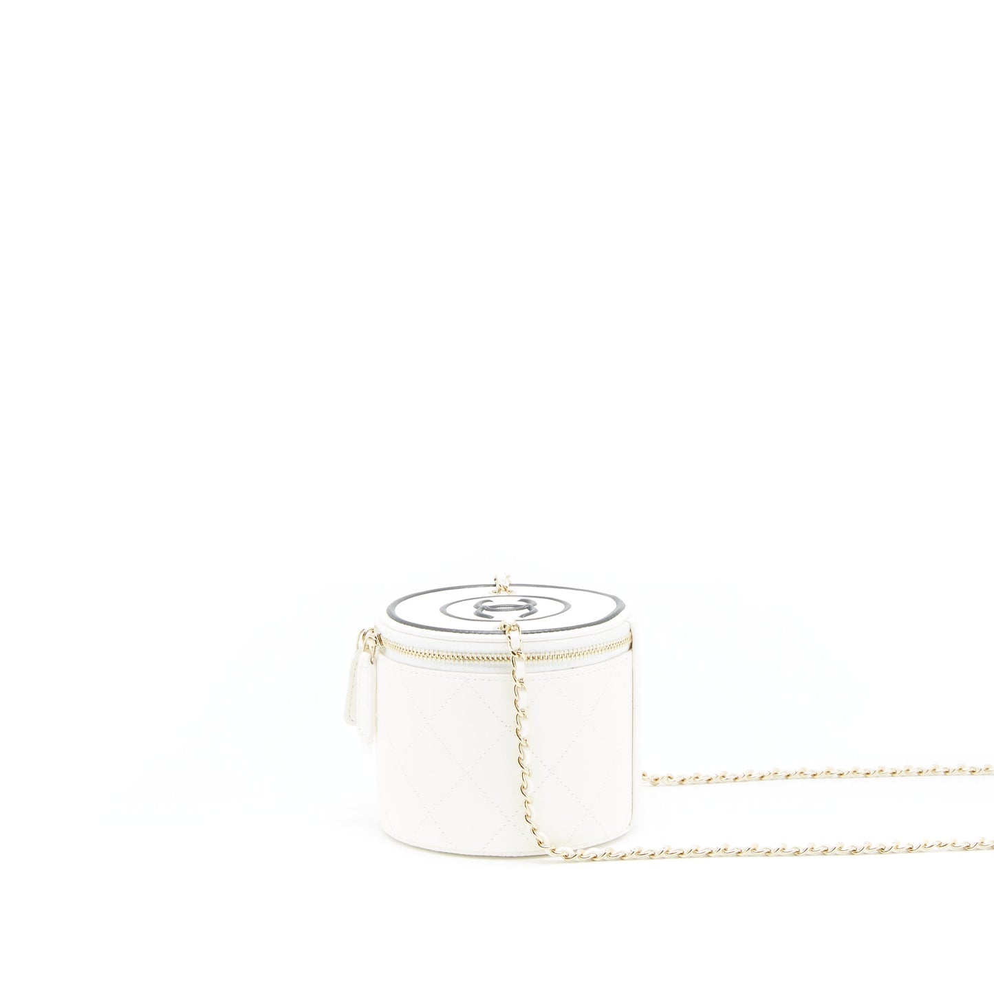 Chanel round vanity with chain white/ black with L