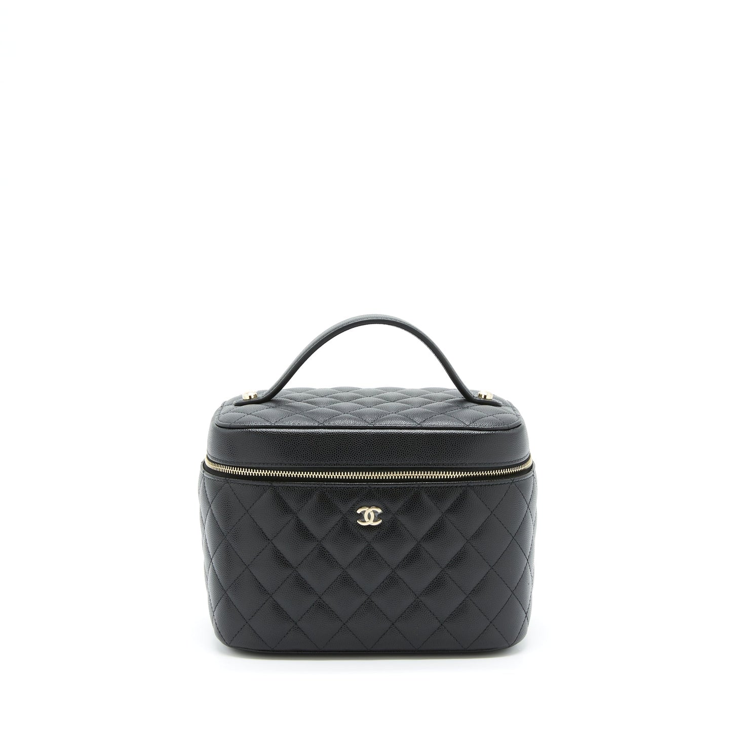 Chanel top handle vanity case caviar black with L