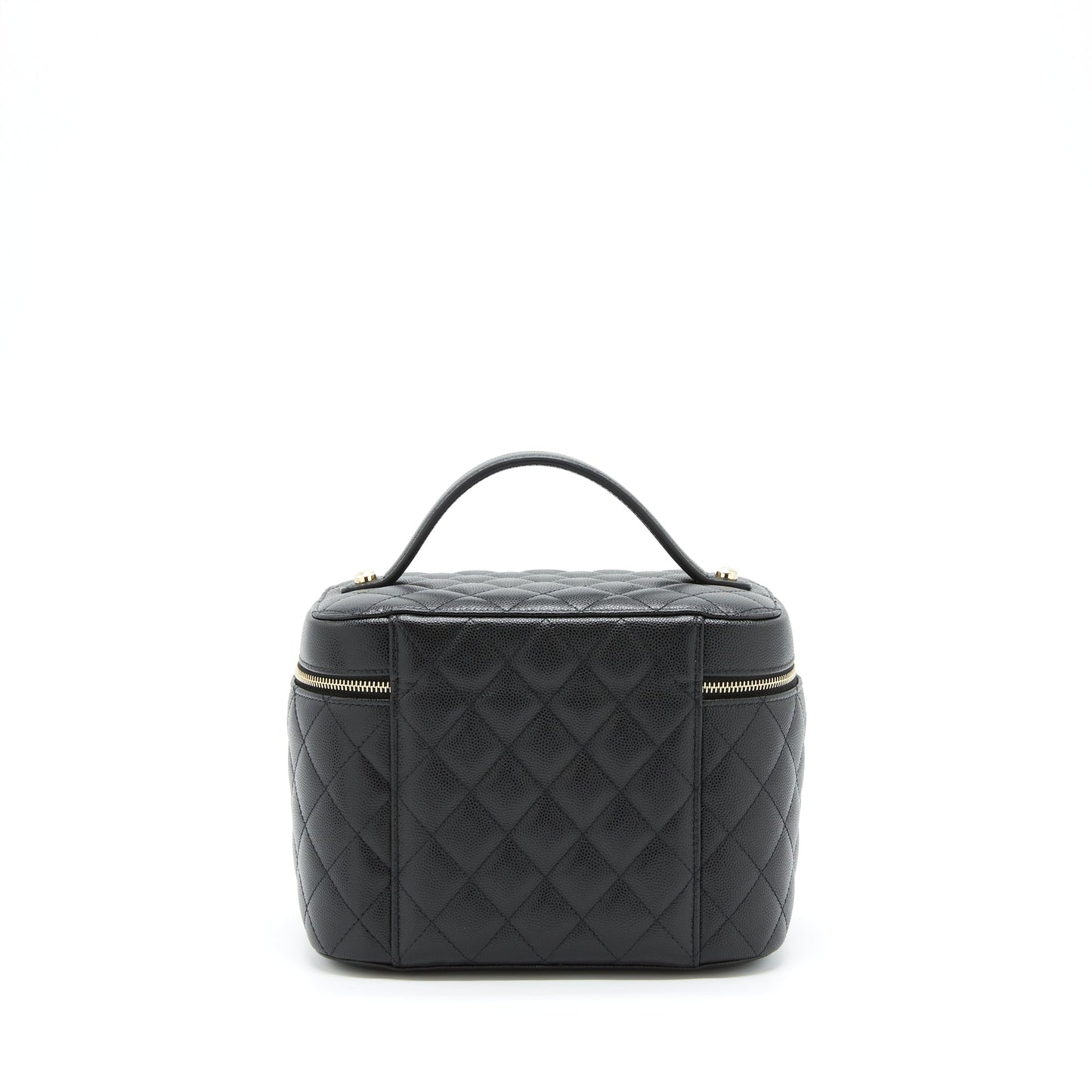 Chanel top handle vanity case caviar black with L