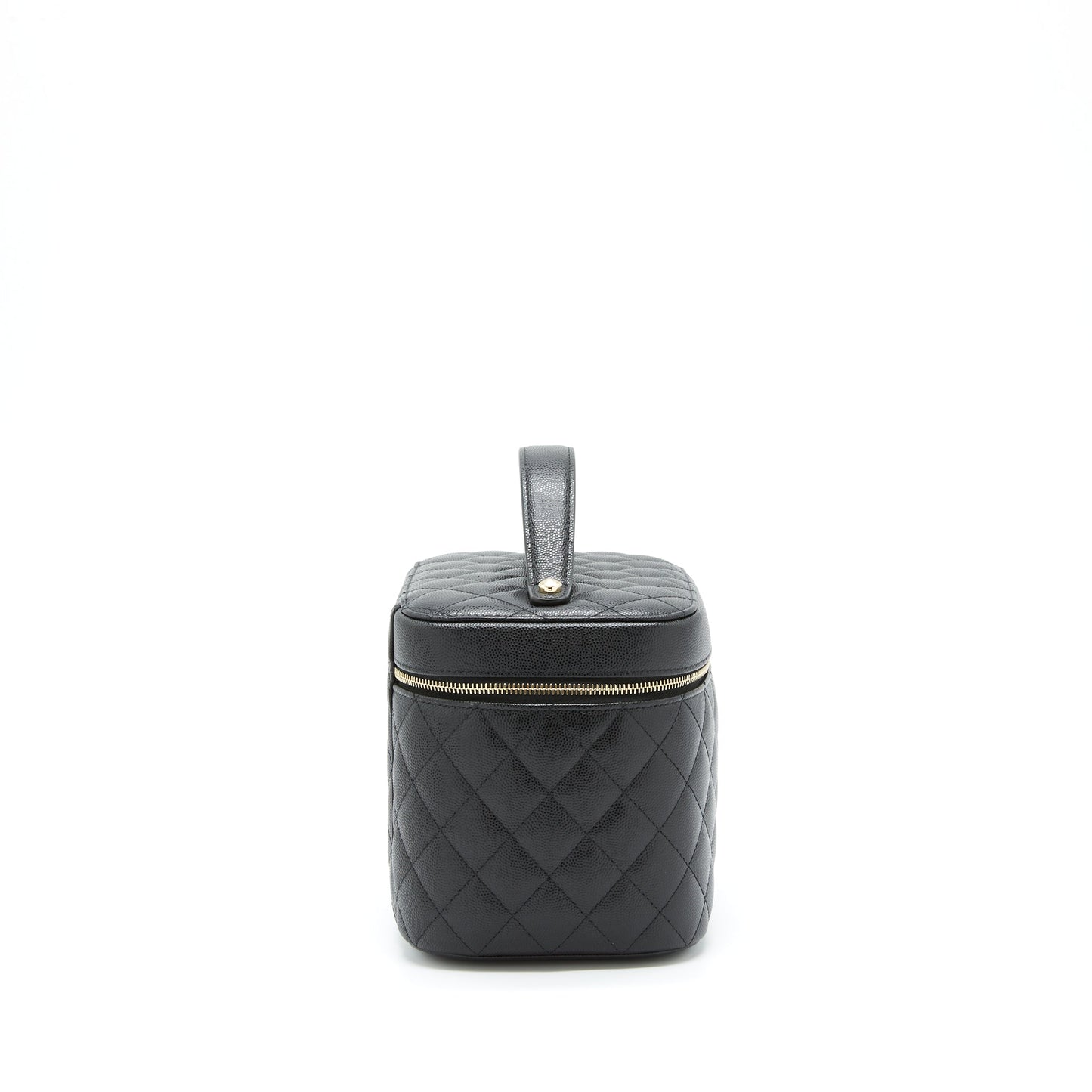 Chanel top handle vanity case caviar black with L