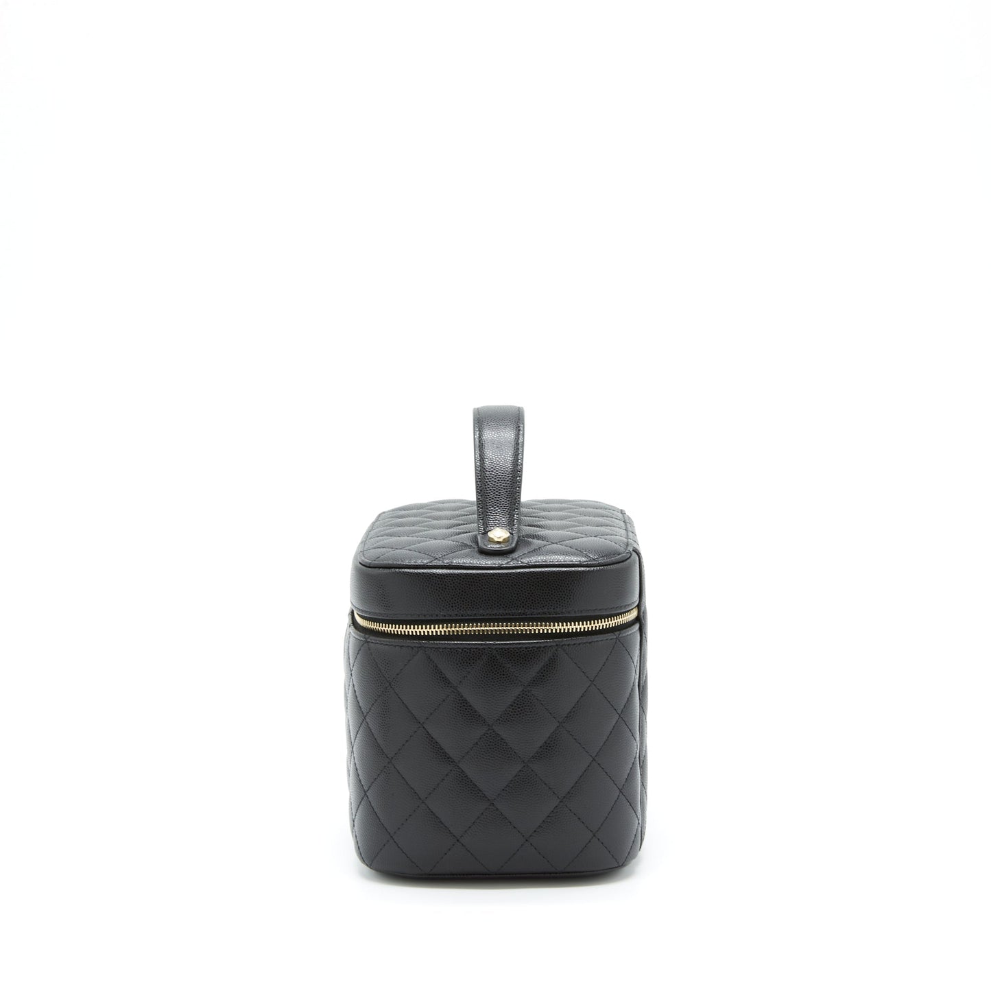 Chanel top handle vanity case caviar black with L