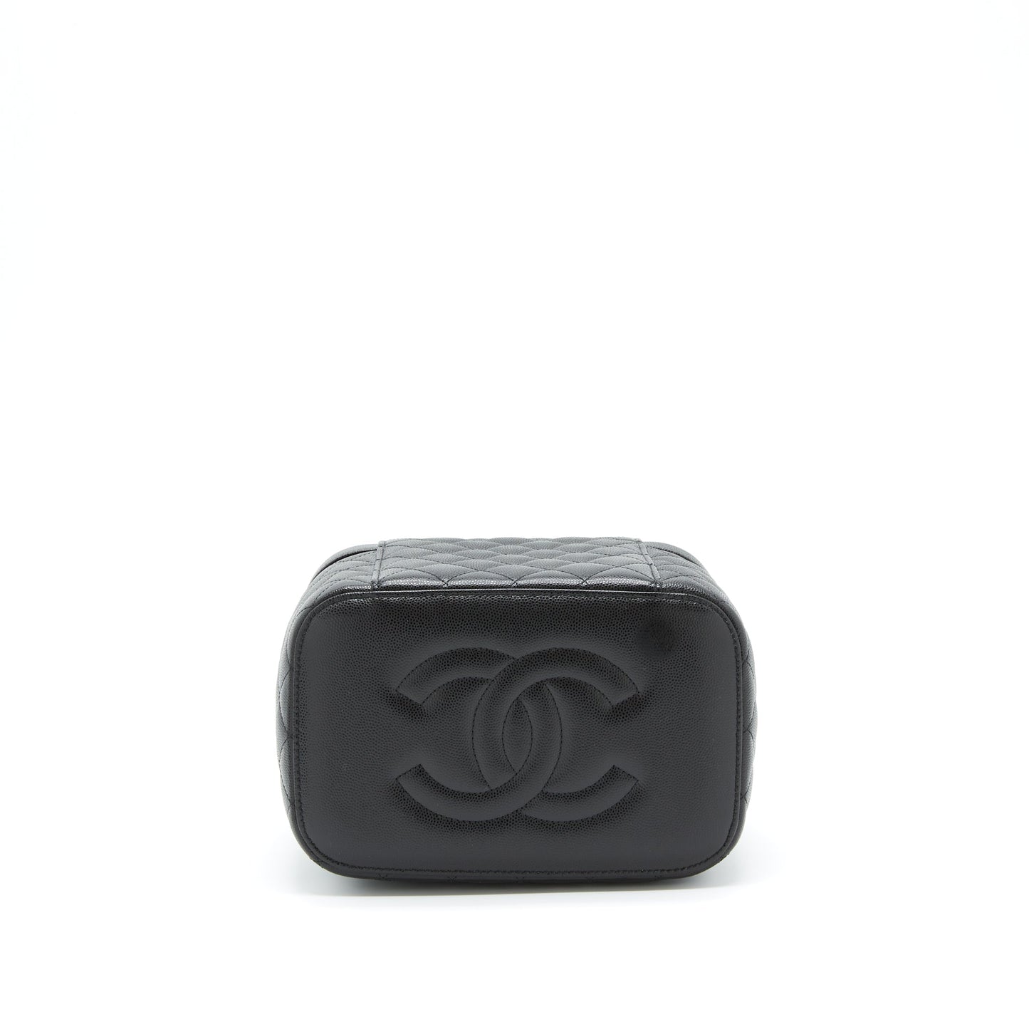 Chanel top handle vanity case caviar black with L