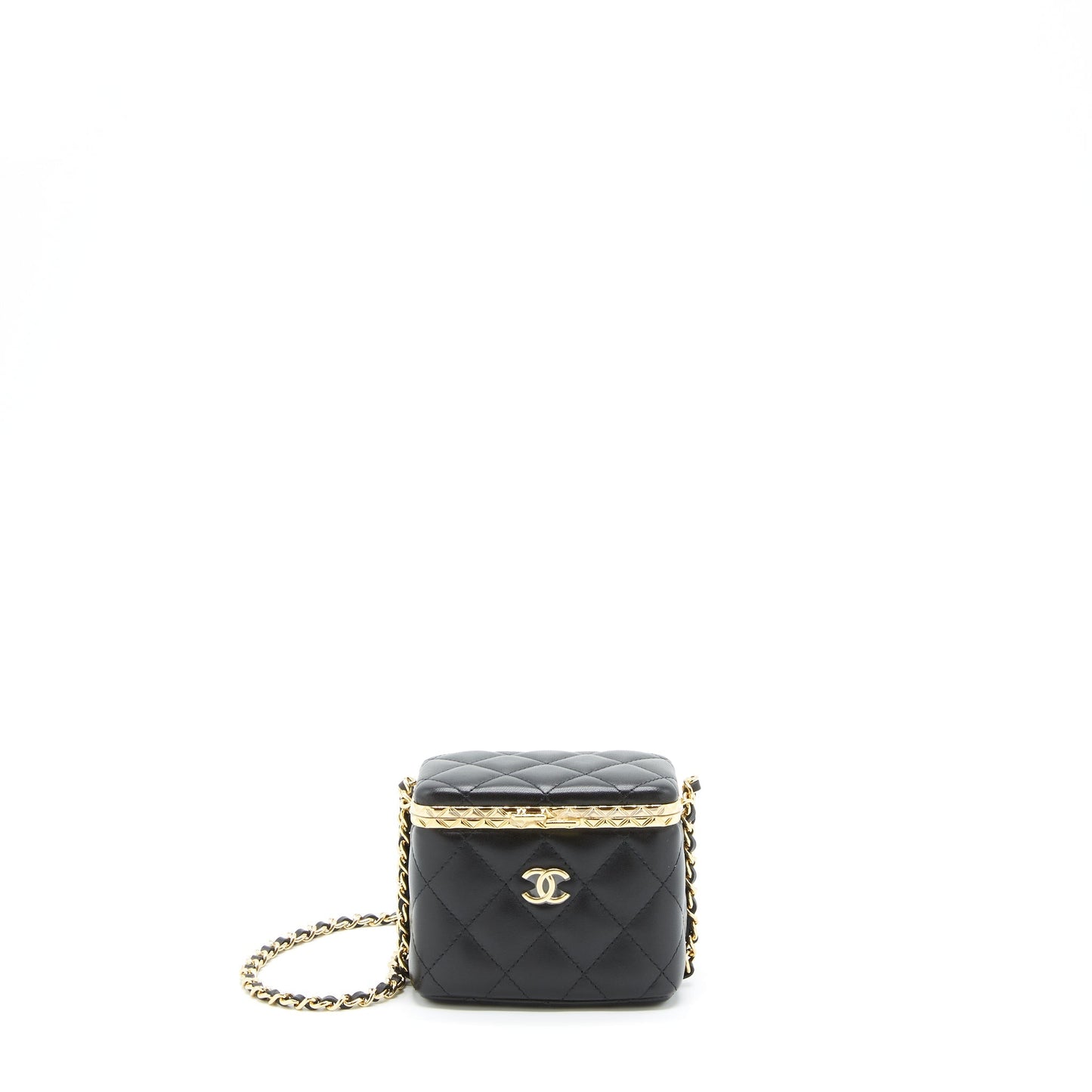 Chanel Small Clip Flap Vanity With Chain Lambskin Black