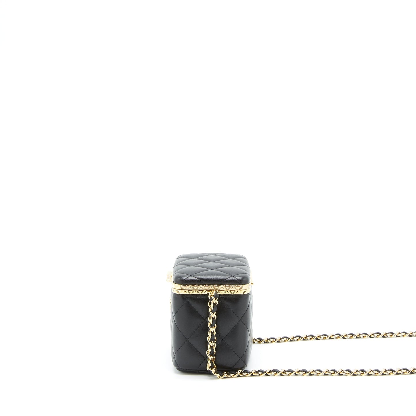 Chanel Small Clip Flap Vanity With Chain Lambskin Black