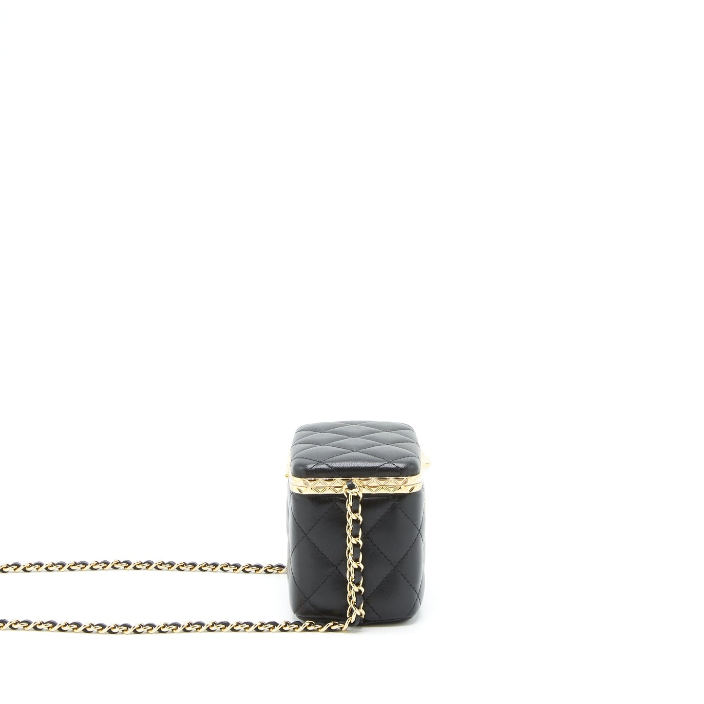 Chanel Small Clip Flap Vanity With Chain Lambskin Black