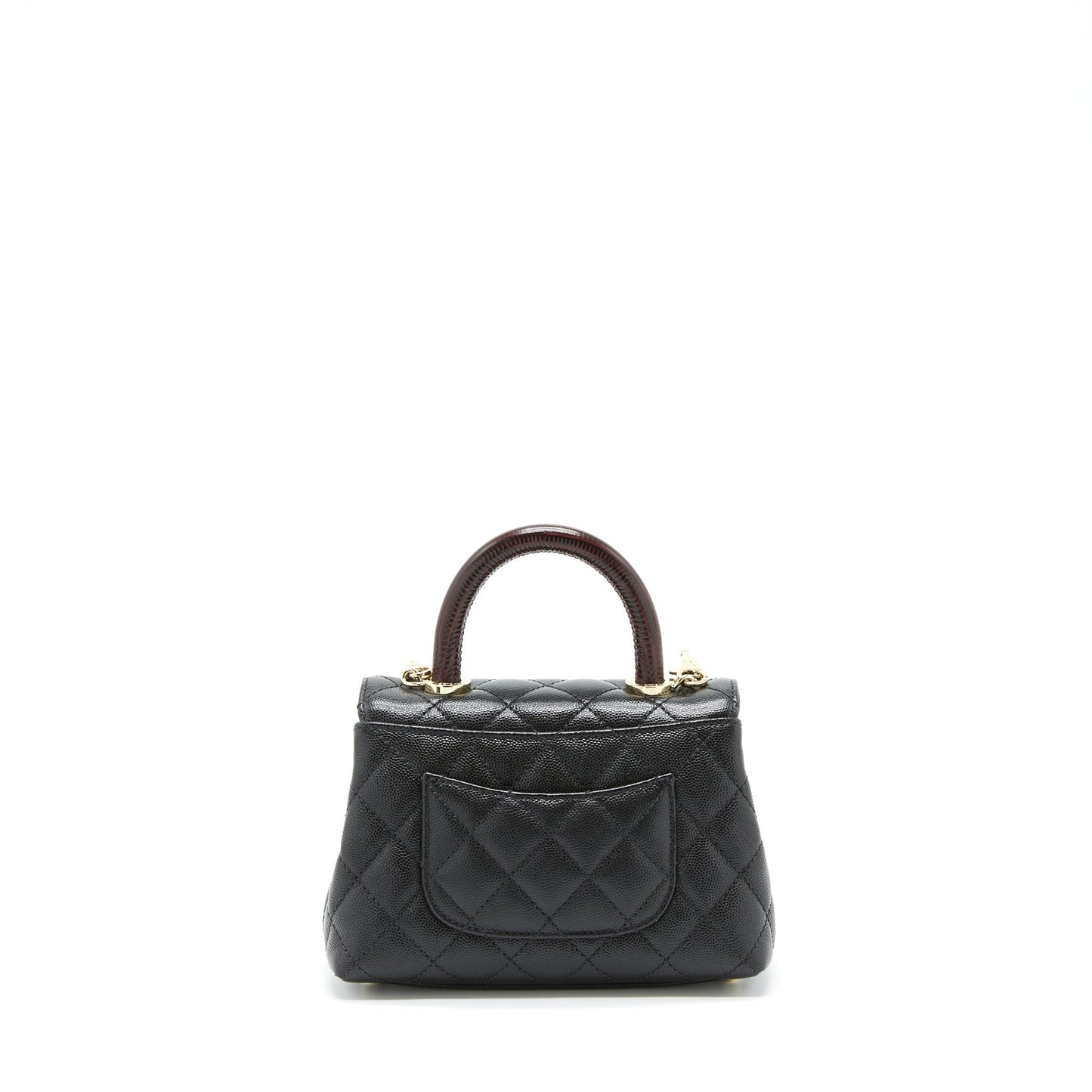 Chanel Mini Coco Handle Flap Bag Caviar Black With Burgundy Handle L