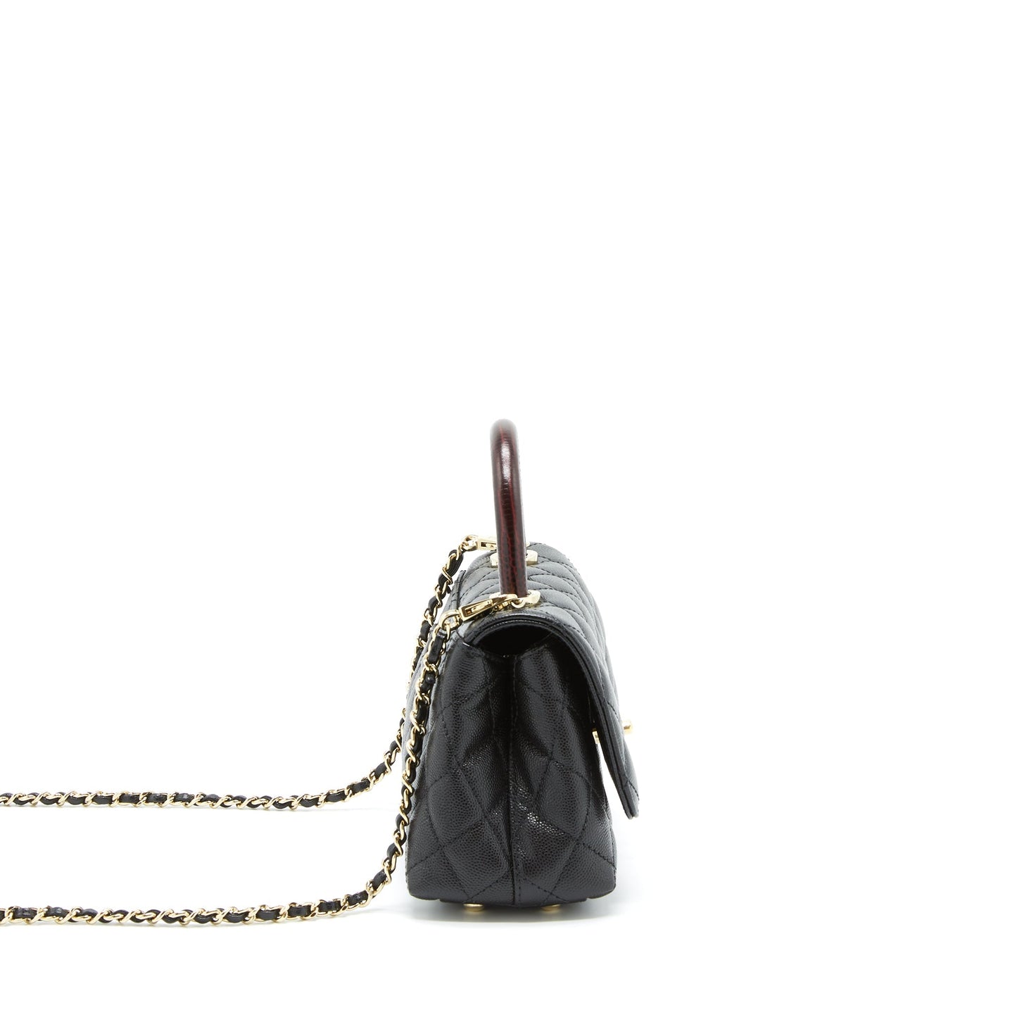 Chanel Mini Coco Handle Flap Bag Caviar Black With Burgundy Handle L