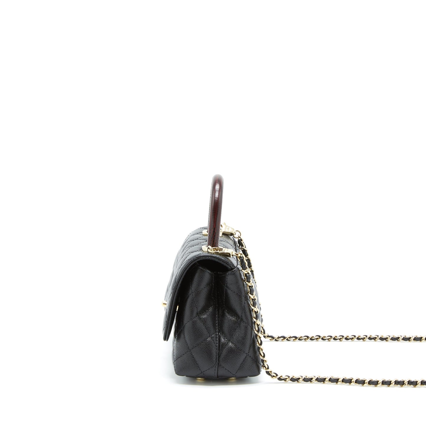 Chanel Mini Coco Handle Flap Bag Caviar Black With Burgundy Handle L