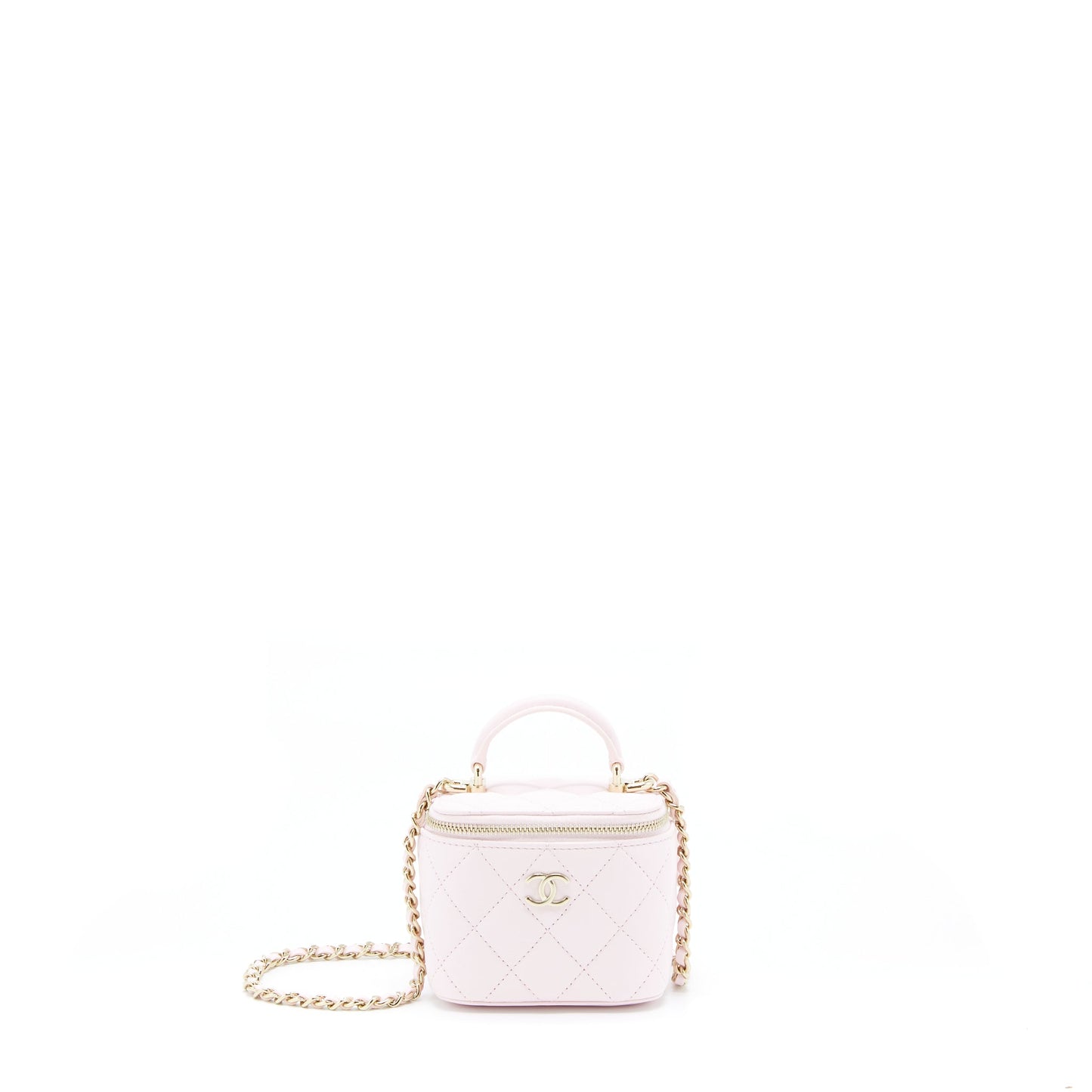 Chanel 22P Top Handle Mini Vanity With Chain Lambskin Light Pink L