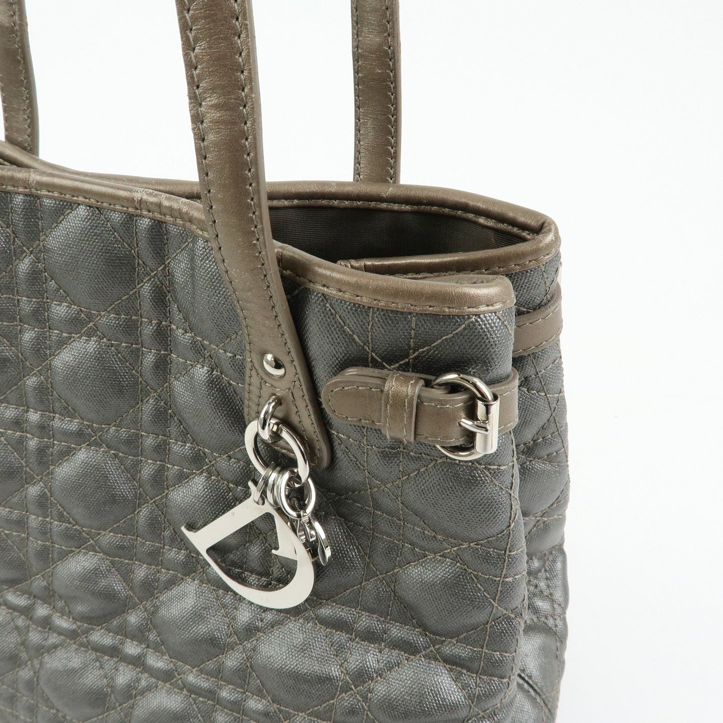 Christian Dior Panarea Cannage PVC Coated Canvas Tote Bag Gray