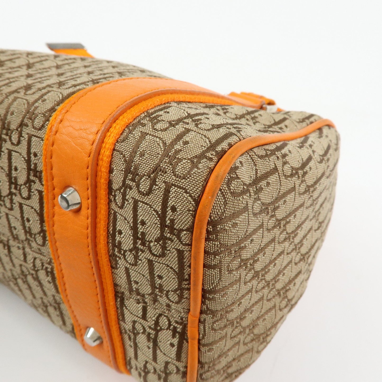 Christian Dior Trotter Canvas Leather Boston Hand Bag Beige Orange