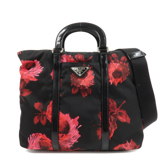 PRADA Triangle Logo Nylon Patent Leather 2Way Bag Flower BN1066