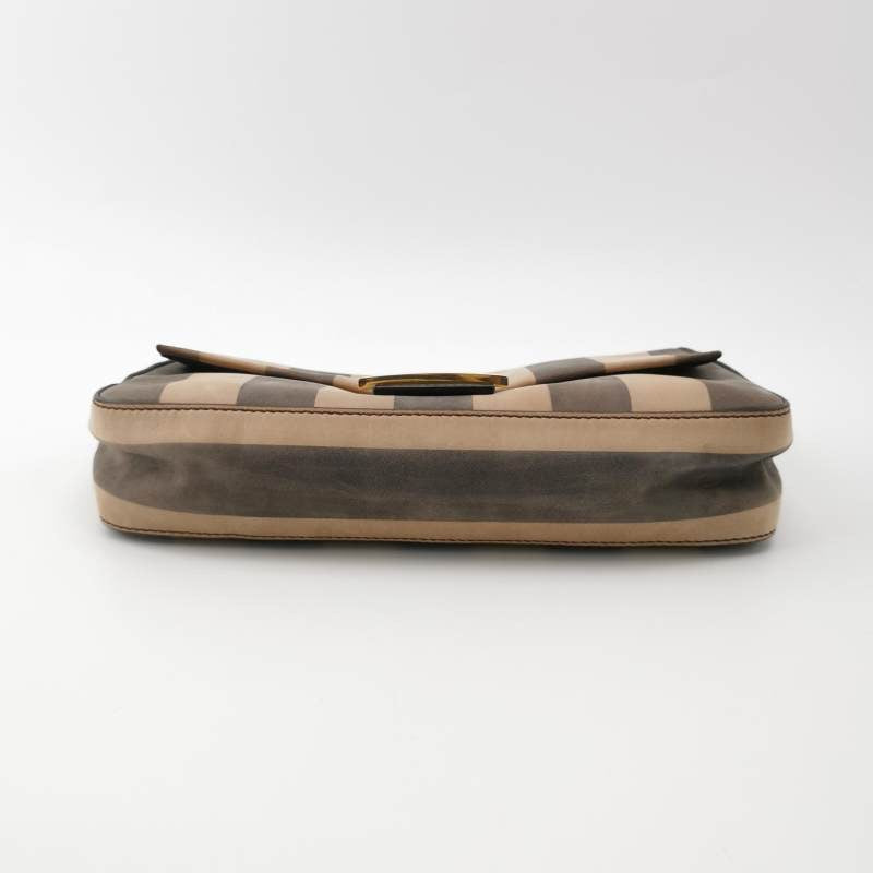Fendi Baguette Crossbody Bag Leather Beige and Black Stripes