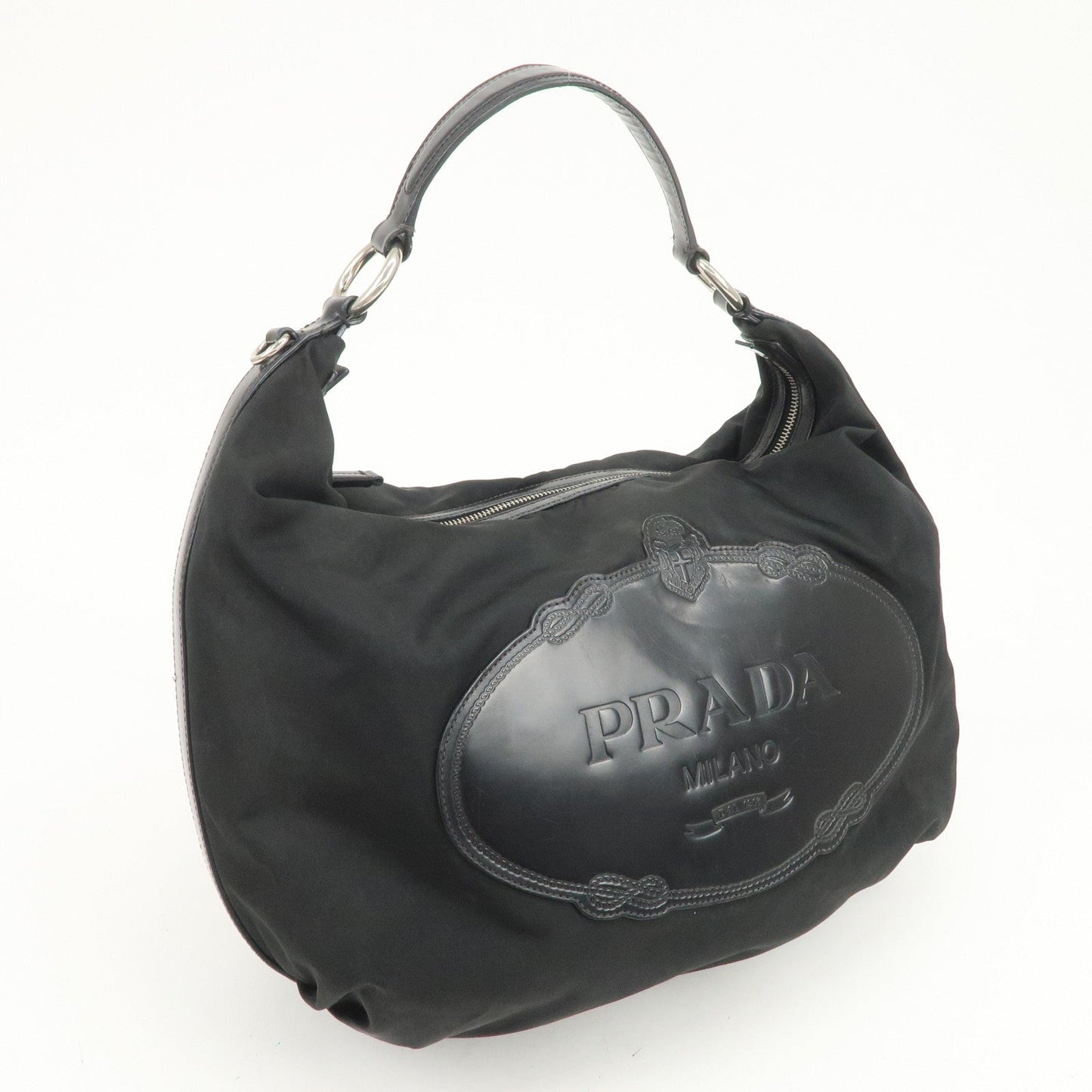 PRADA Logo Nylon Leather Shoulder Bag Hand Bag Black BR3287
