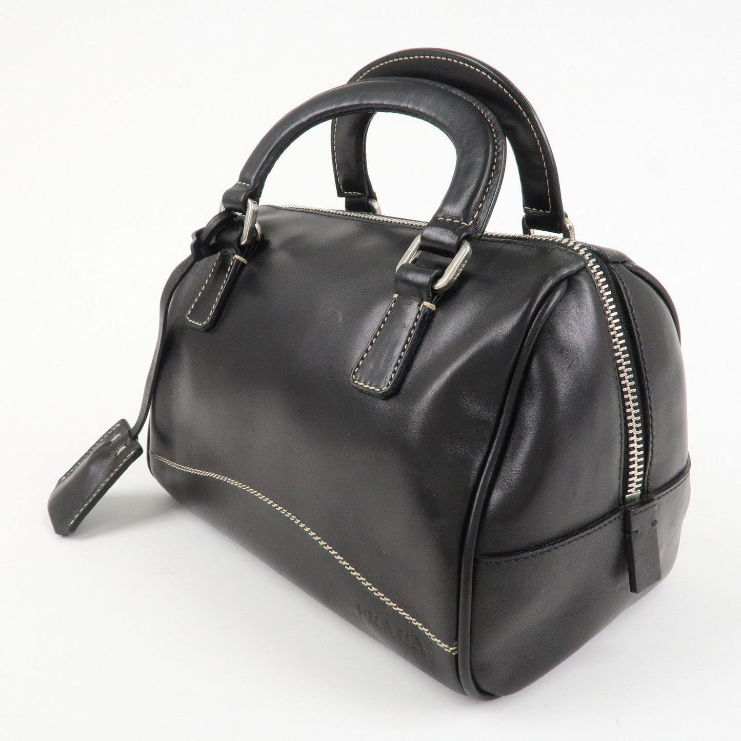 PRADA Leather Mini Boston Bag Hand Bag Black