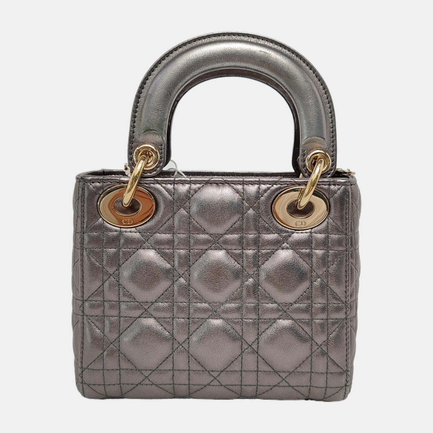 Lady Dior Mini Metallic Grey Cannage Lambskin Gold Hardware Chain Strap