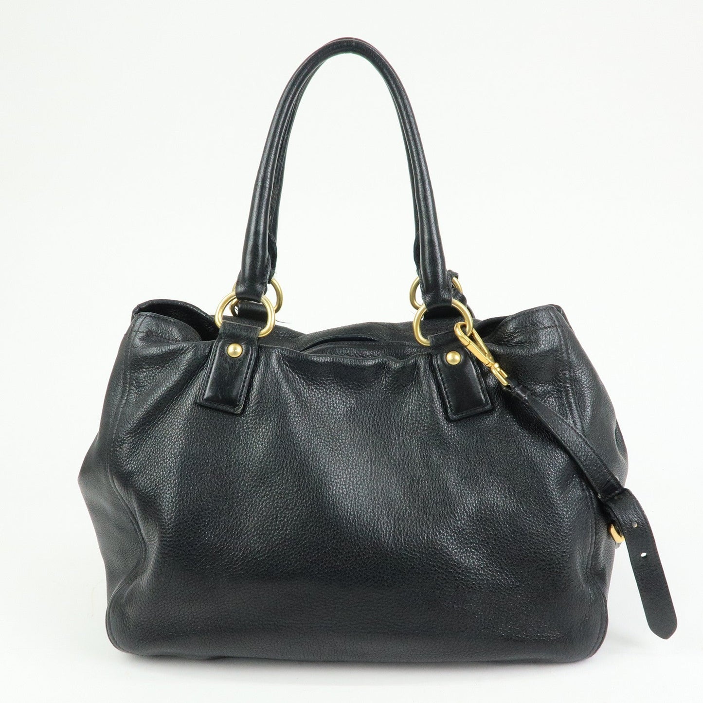 PRADA Logo Leather 2Way Bag Hand Bag Shoulder Bag Black BR4083